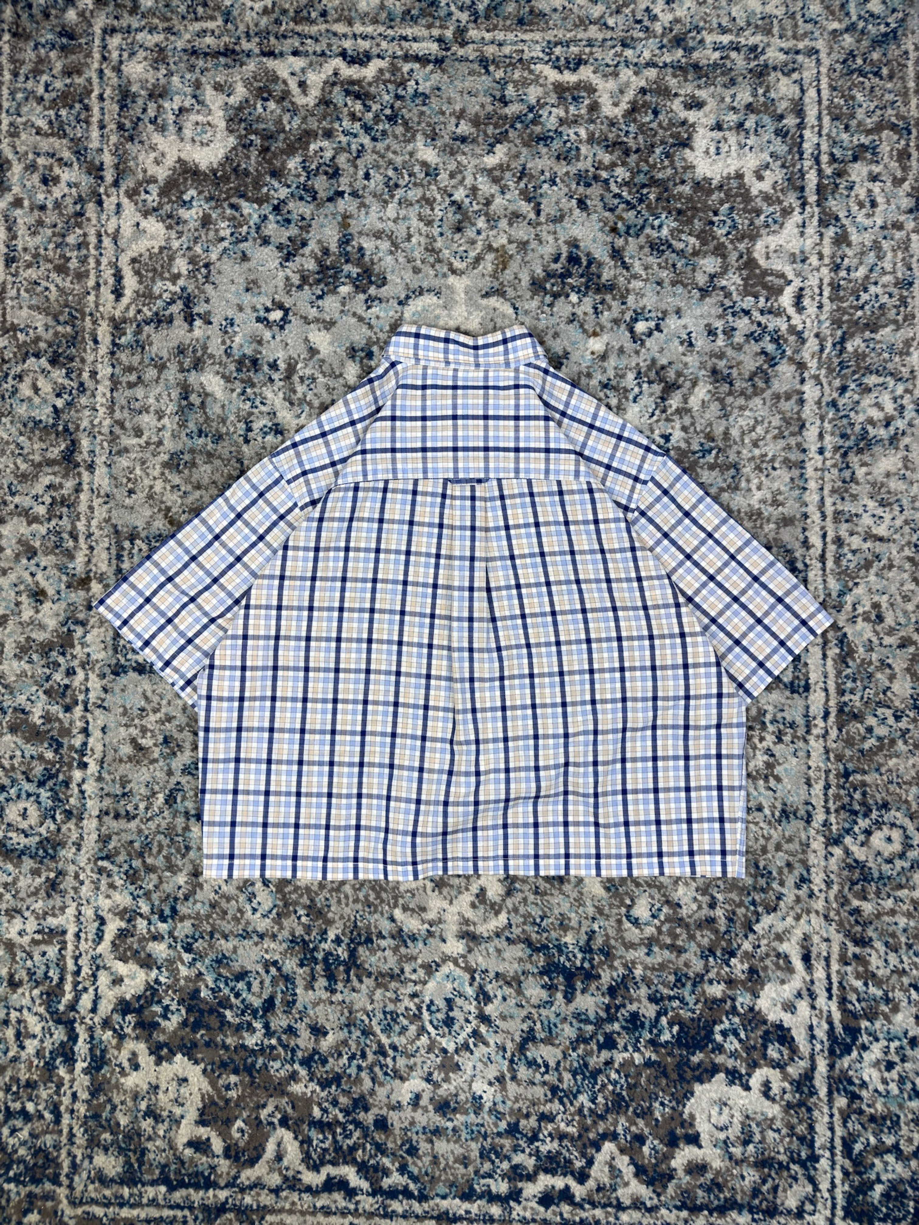 Vintage Consensus Sportswear Plaid Short Sleeve Reworked Button Up Shirt Size Medium