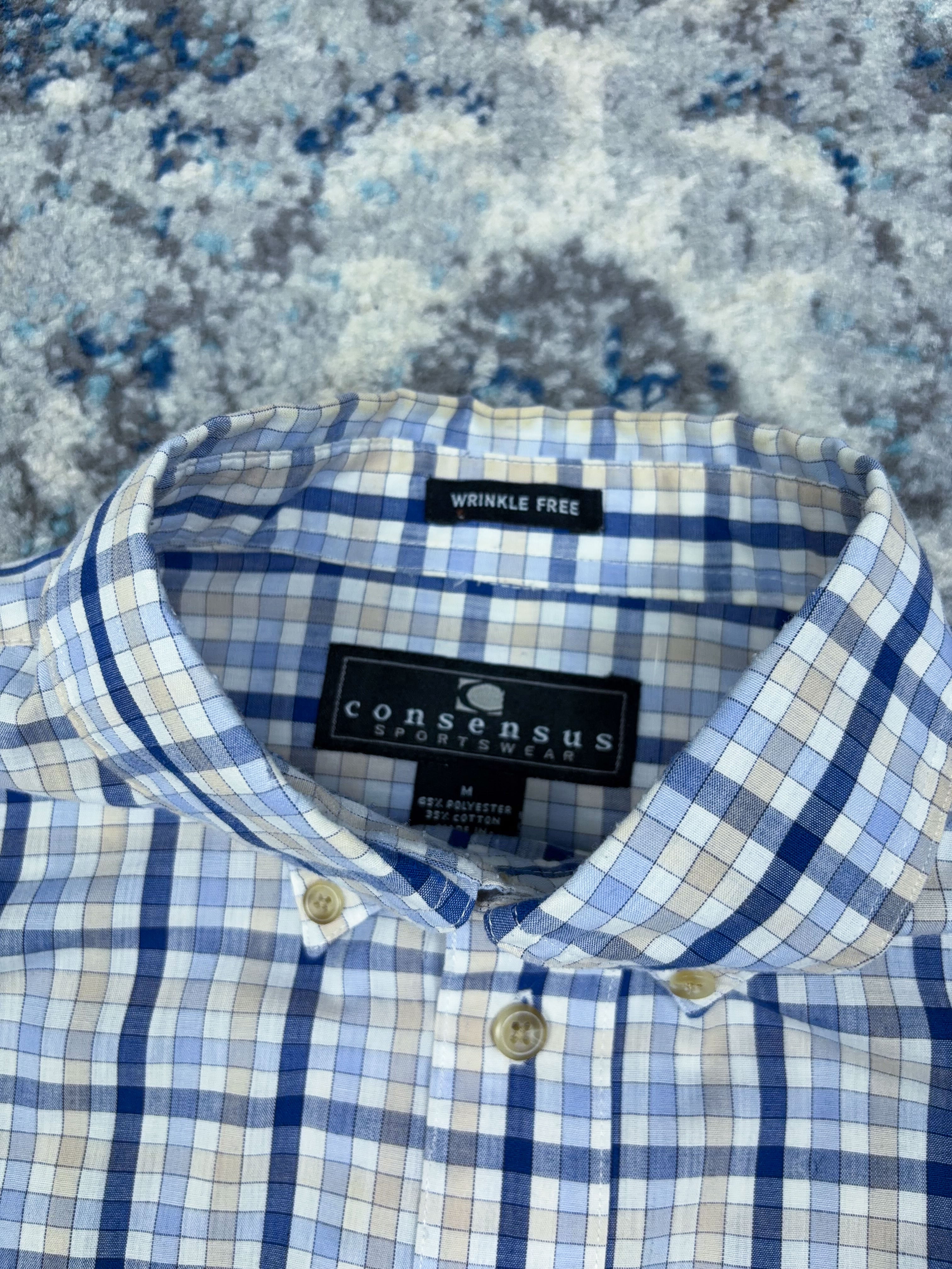 Vintage Consensus Sportswear Plaid Short Sleeve Reworked Button Up Shirt Size Medium