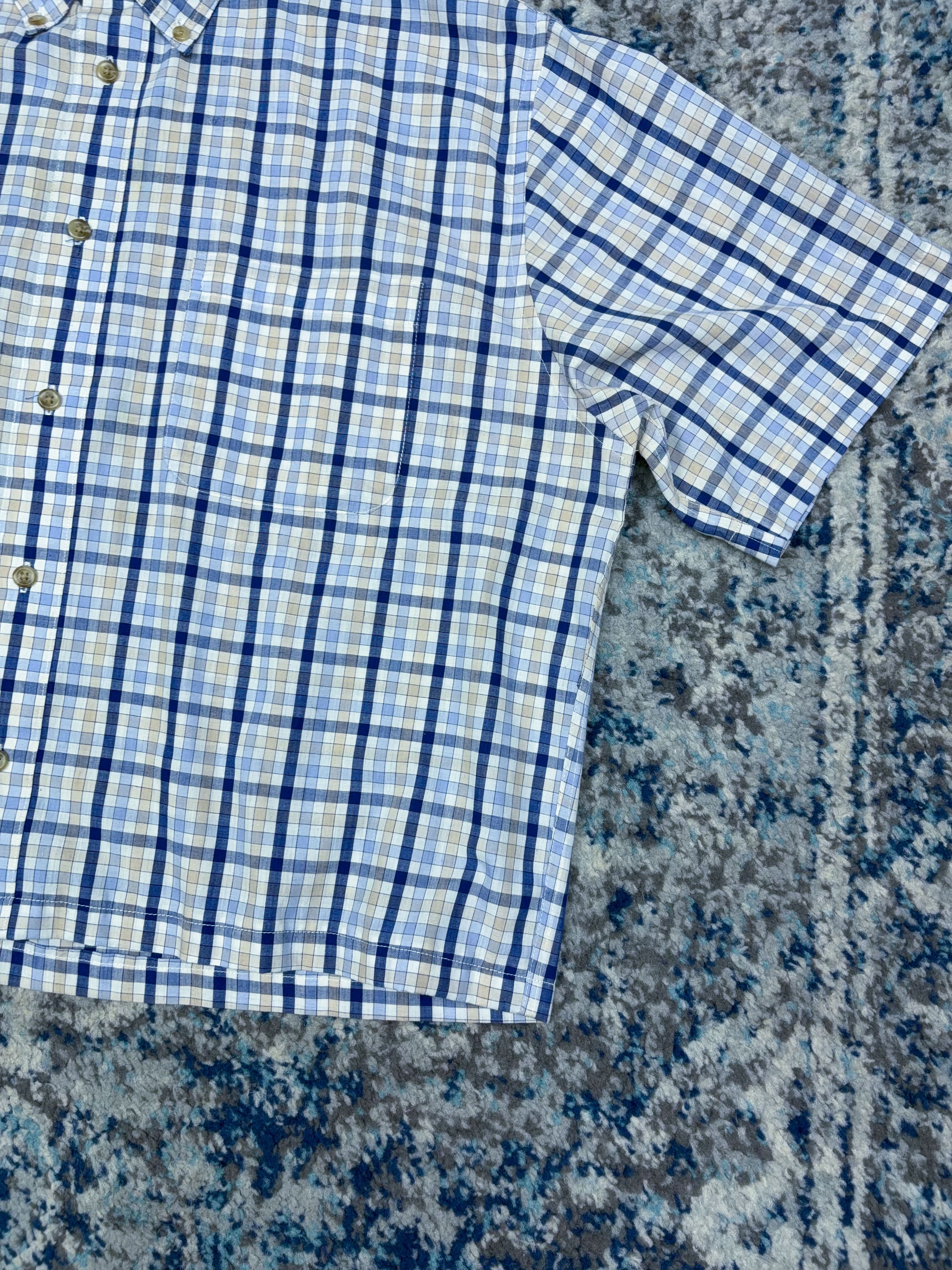 Vintage Consensus Sportswear Plaid Short Sleeve Reworked Button Up Shirt Size Medium