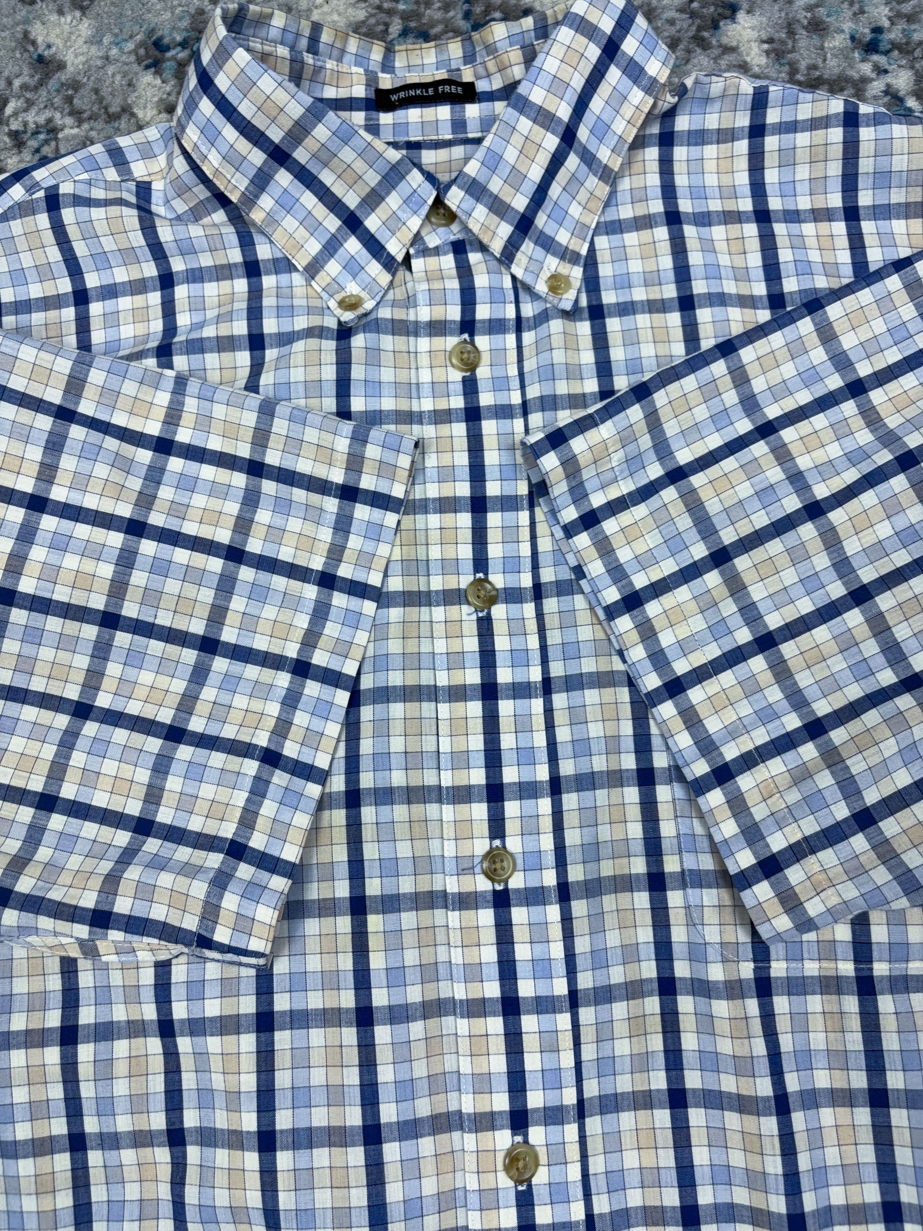 Vintage Consensus Sportswear Plaid Short Sleeve Reworked Button Up Shirt Size Medium