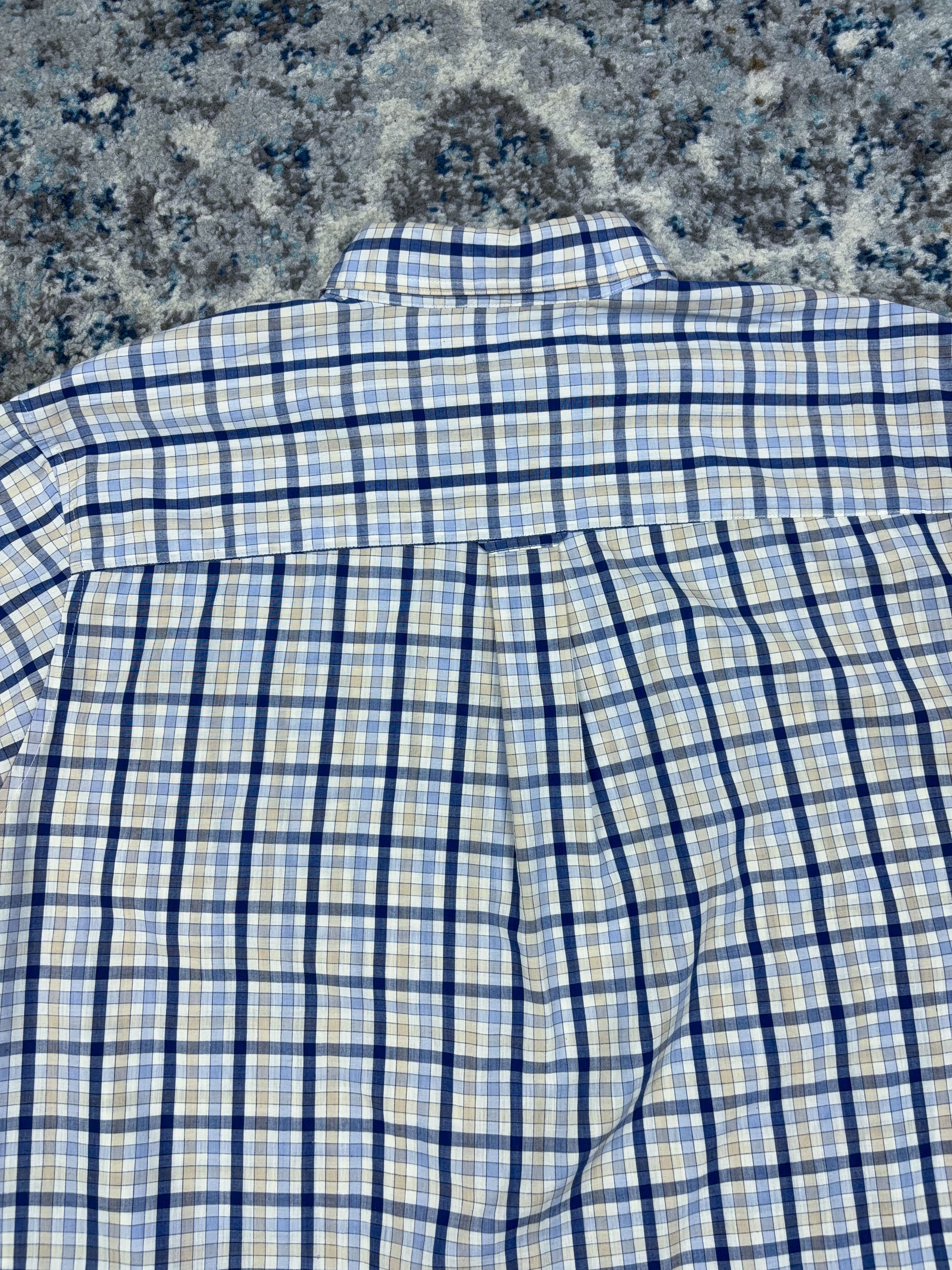 Vintage Consensus Sportswear Plaid Short Sleeve Reworked Button Up Shirt Size Medium