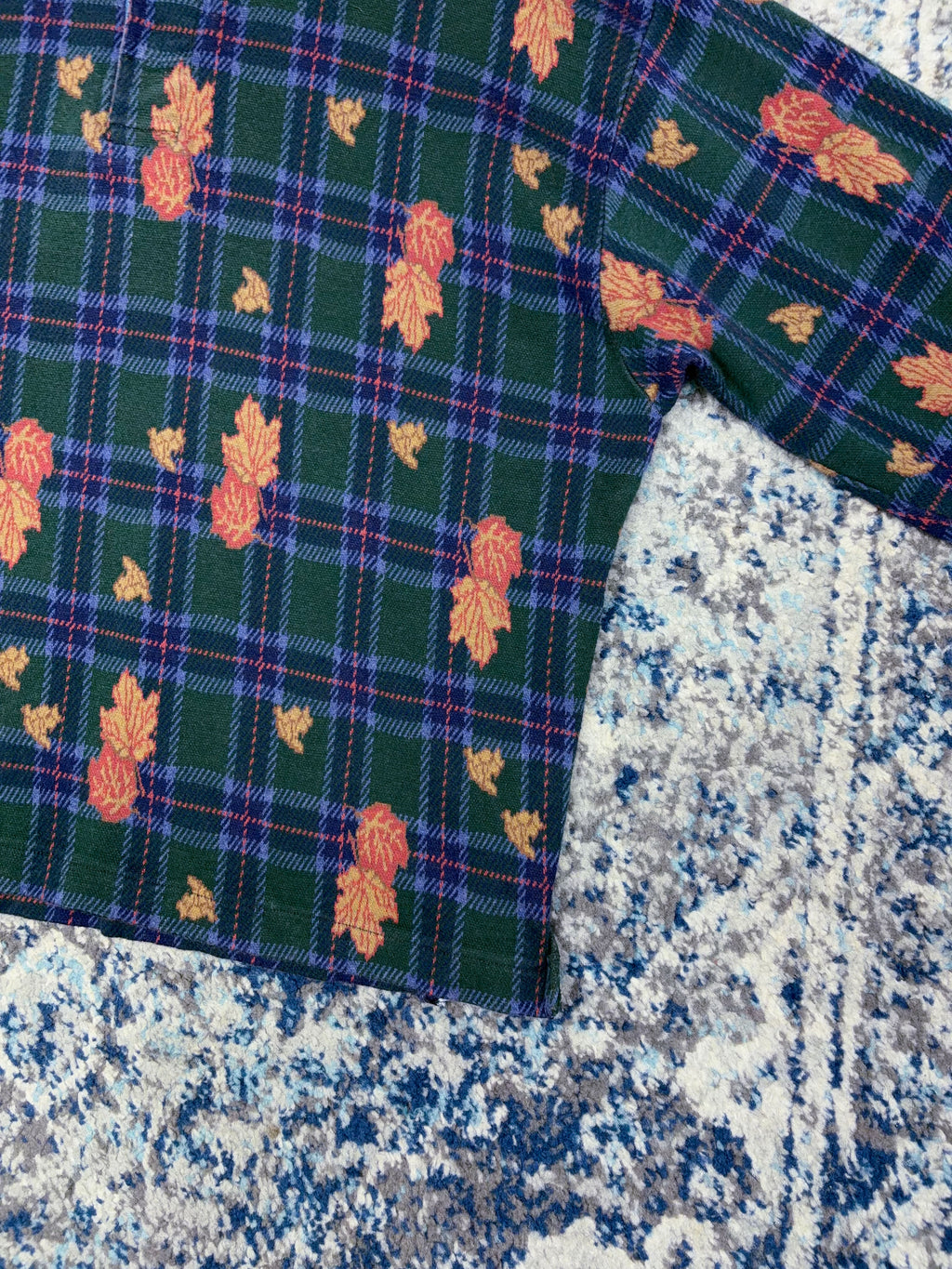 Vintage Chaps Ralph Lauren Plaid Autumn Leaves Pattern 1/4 Button Up Shirt Size Large