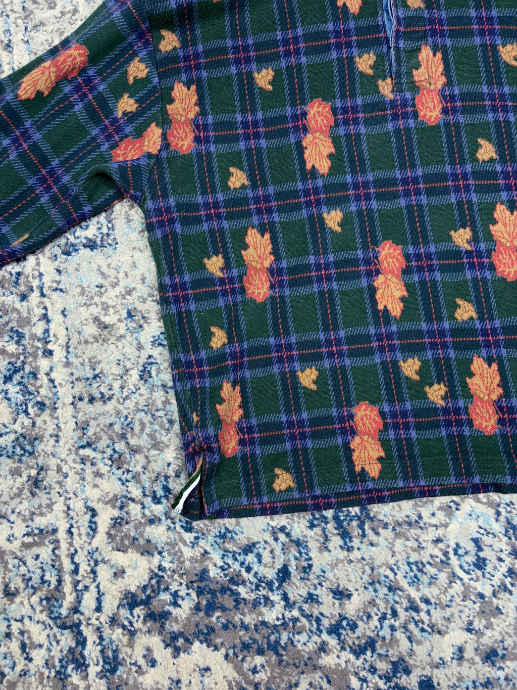Vintage Chaps Ralph Lauren Plaid Autumn Leaves Pattern 1/4 Button Up Shirt Size Large