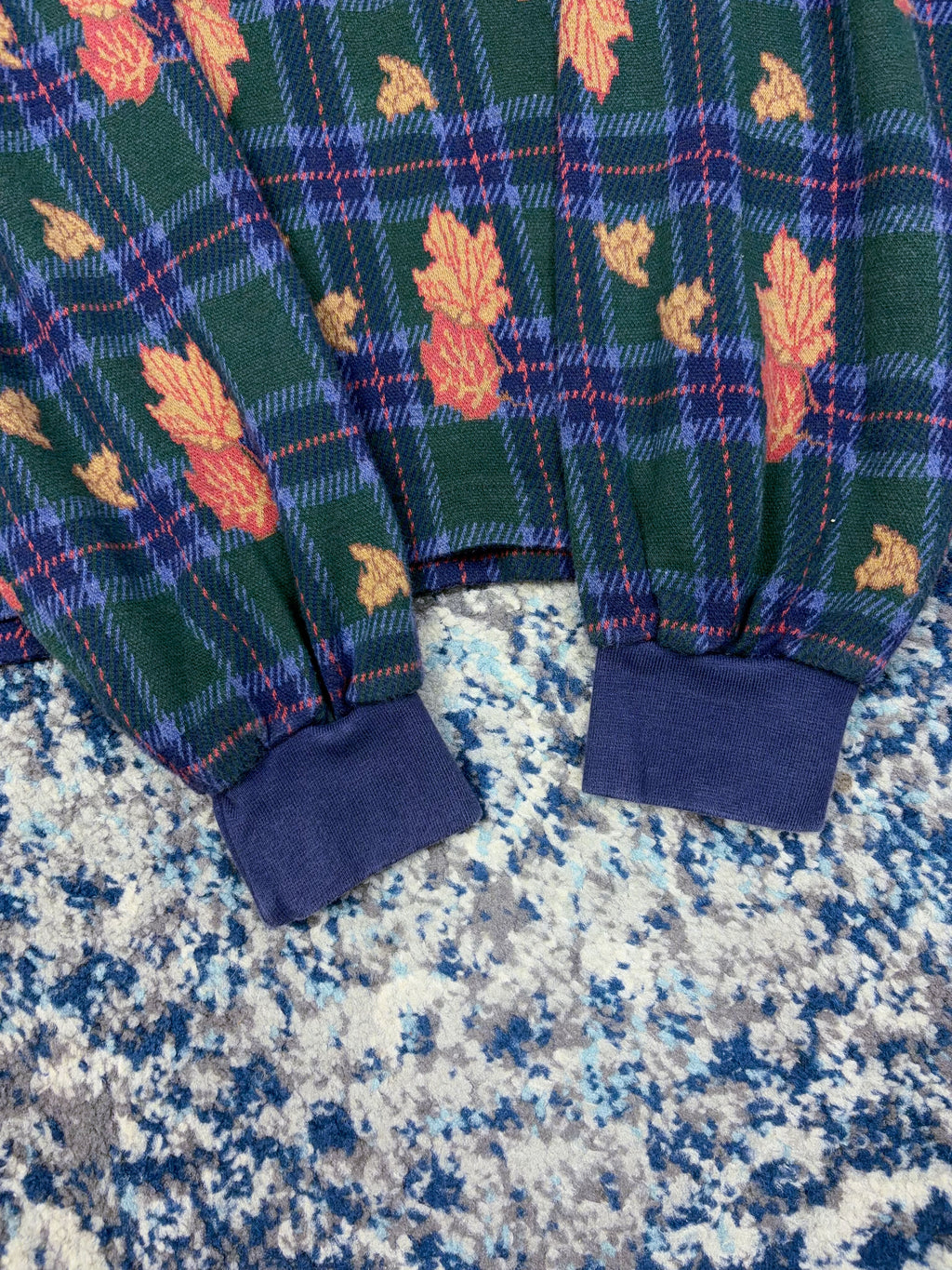 Vintage Chaps Ralph Lauren Plaid Autumn Leaves Pattern 1/4 Button Up Shirt Size Large