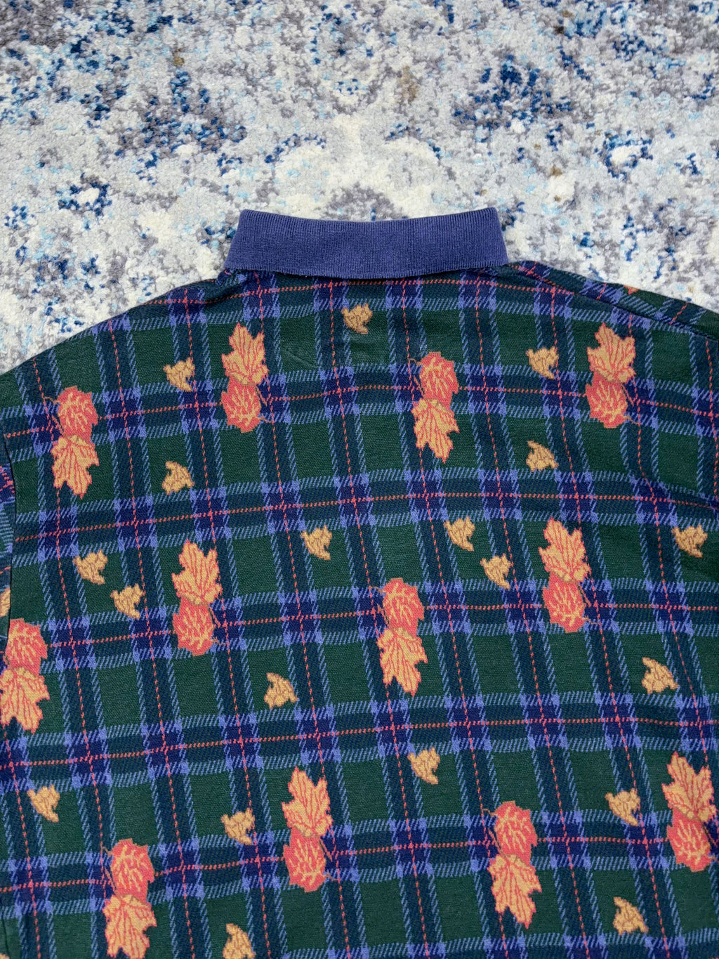 Vintage Chaps Ralph Lauren Plaid Autumn Leaves Pattern 1/4 Button Up Shirt Size Large
