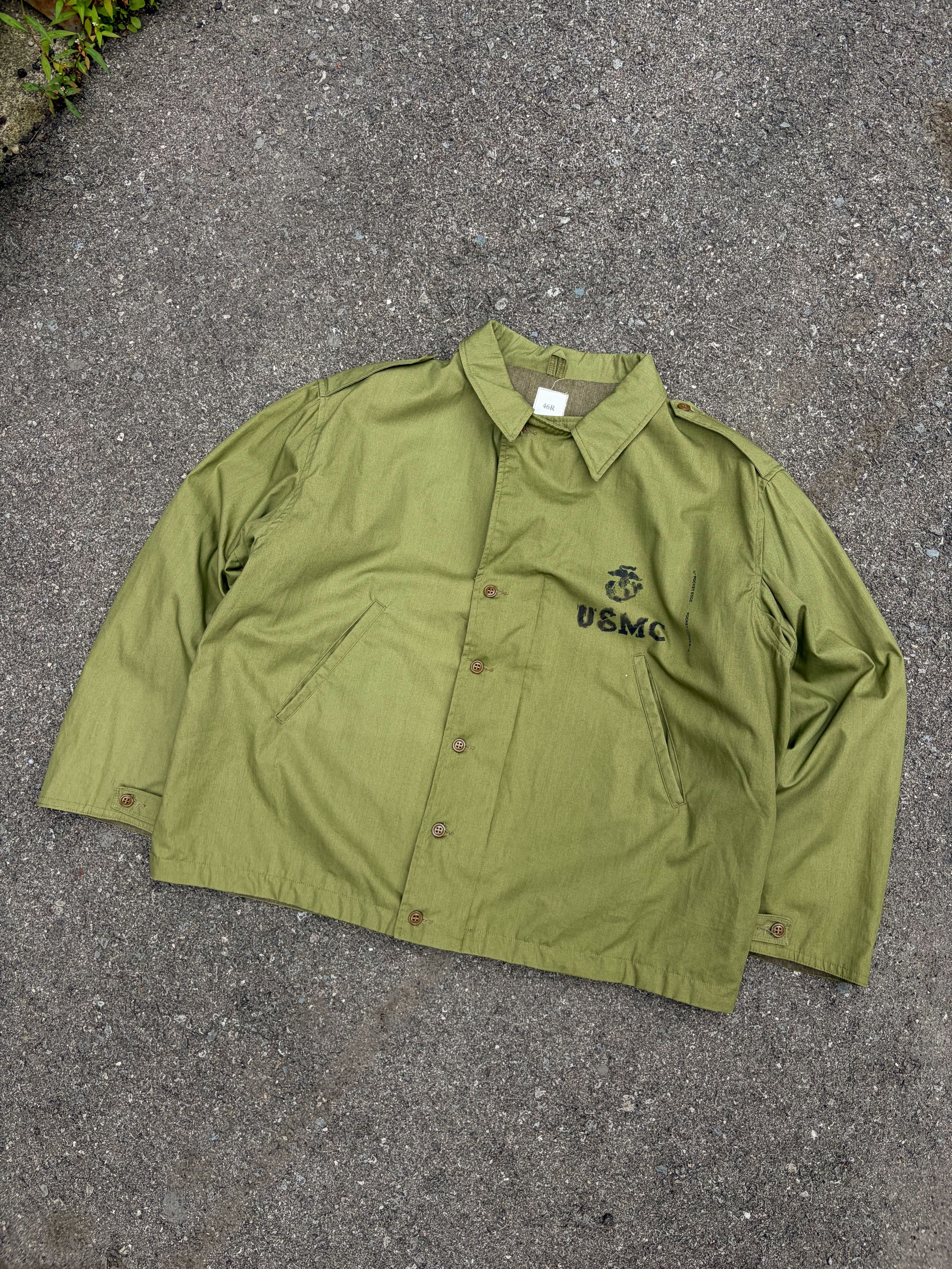 Vintage 90s USMC Stamped Logo Full Zip Military Reproduction Jacket Size XL