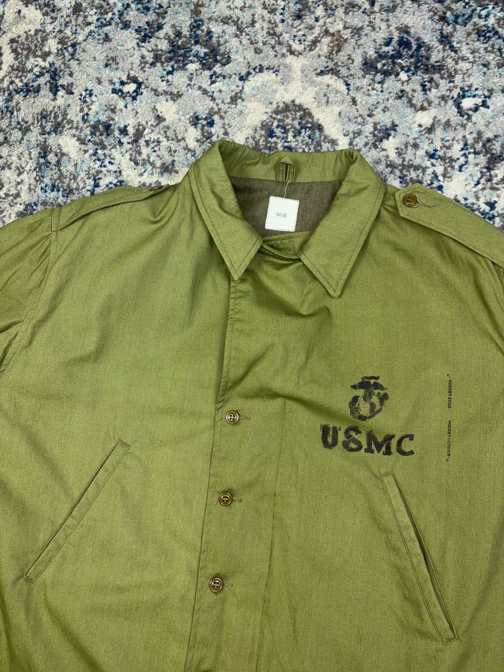 Vintage 90s USMC Stamped Logo Full Zip Military Reproduction Jacket Size XL