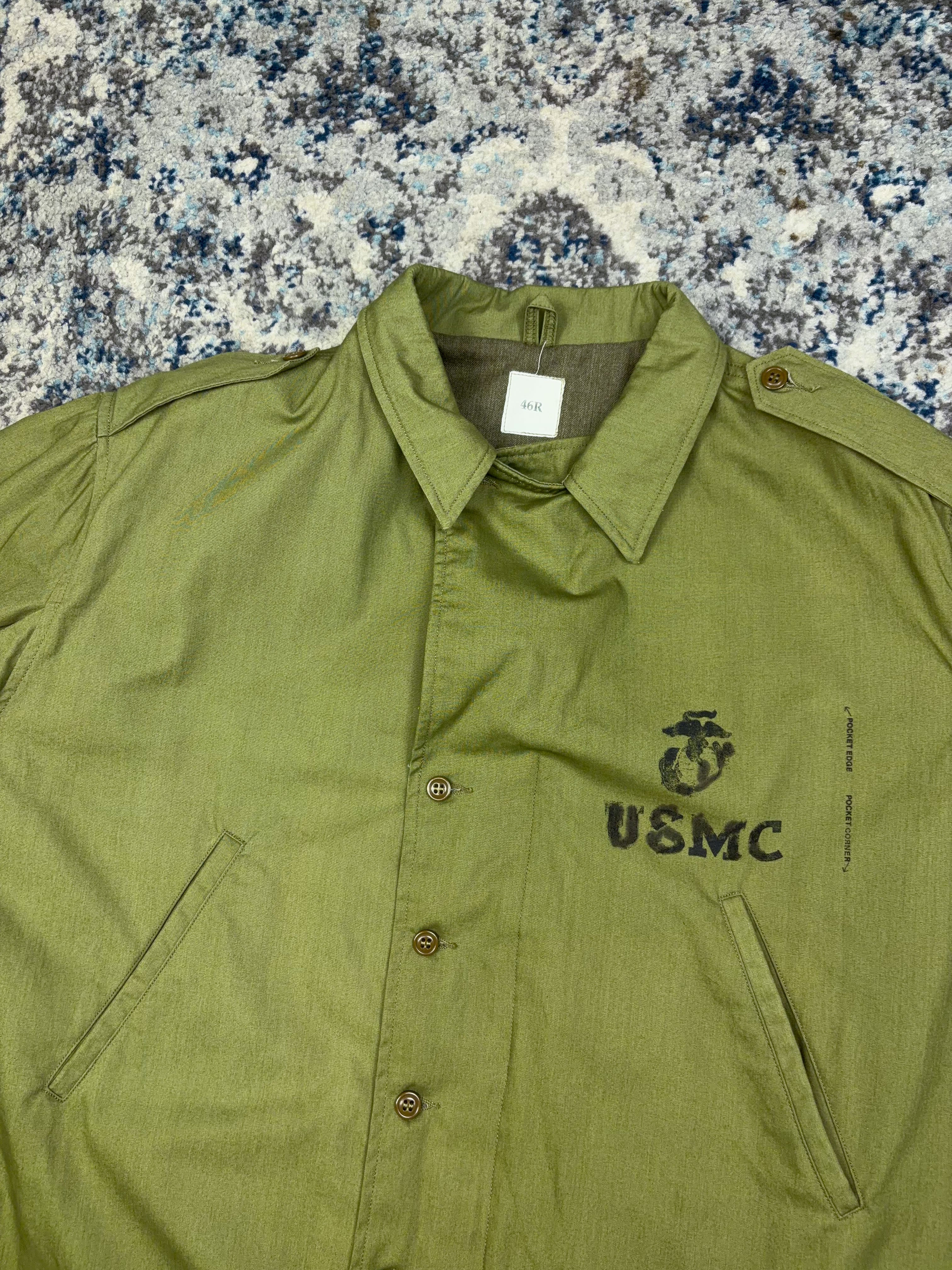 Vintage 90s USMC Stamped Logo Full Zip Military Reproduction Jacket Size XL