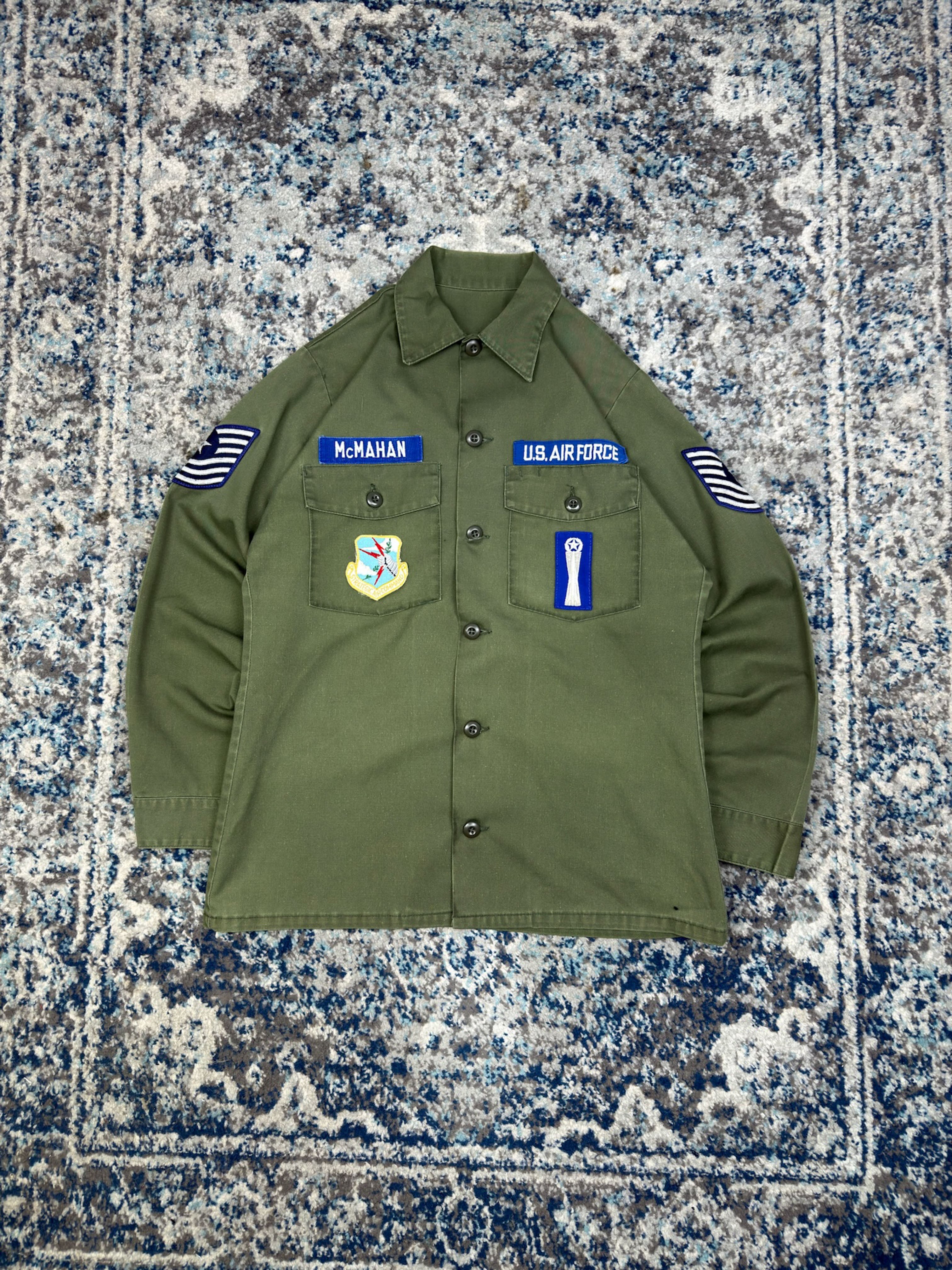 Vintage 60s OG-107 U.S. Airforce Military Fatigue Button Up Shirt Size Large