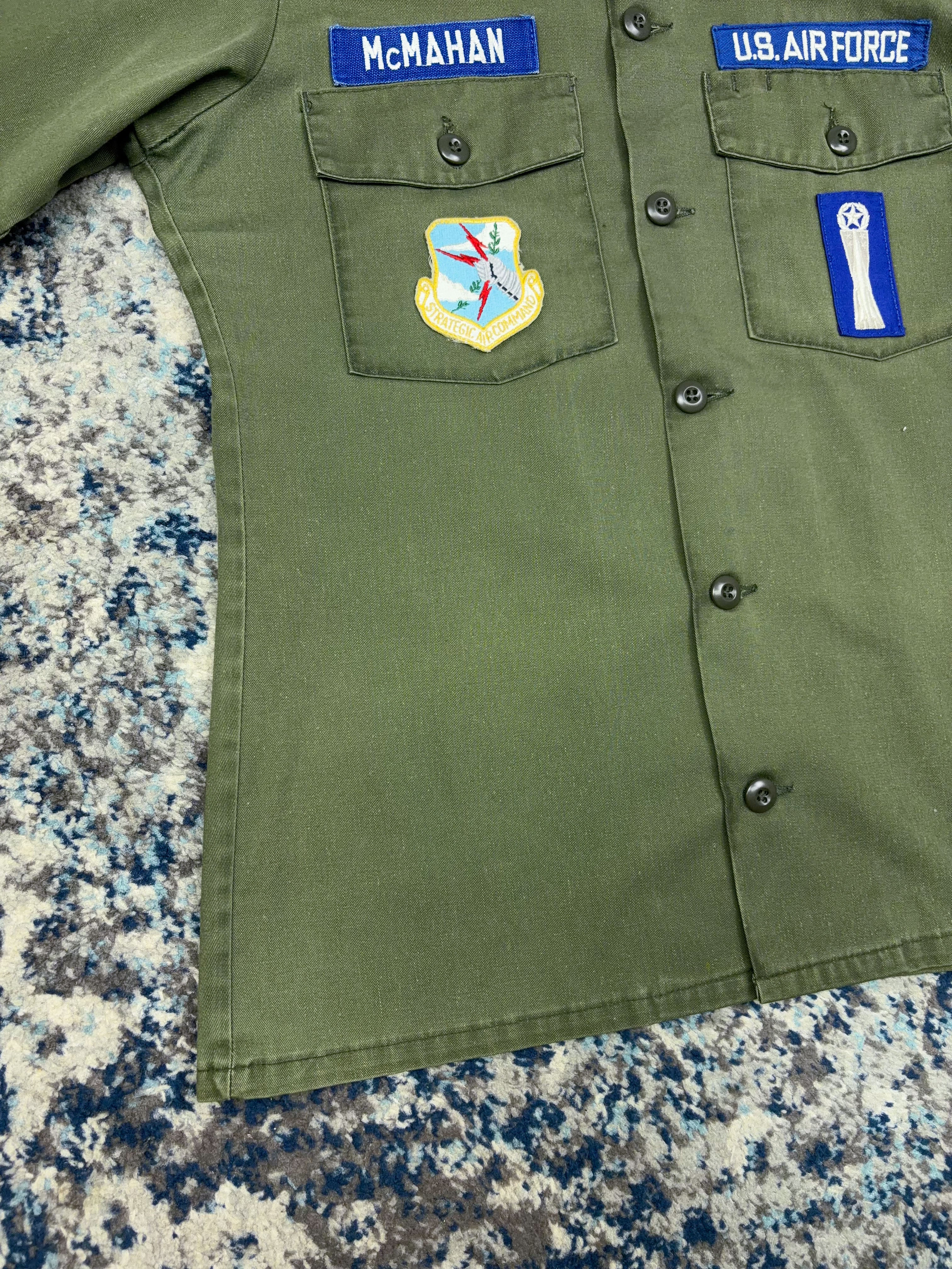 Vintage 60s OG-107 U.S. Airforce Military Fatigue Button Up Shirt Size Large