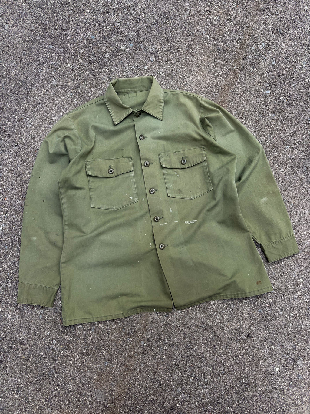 Vintage 60s/70s U.S. Army OG-107 Military Button Up Shirt Size XL