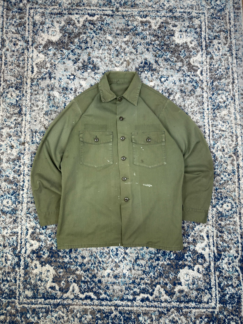 Vintage 60s/70s U.S. Army OG-107 Military Button Up Shirt Size XL
