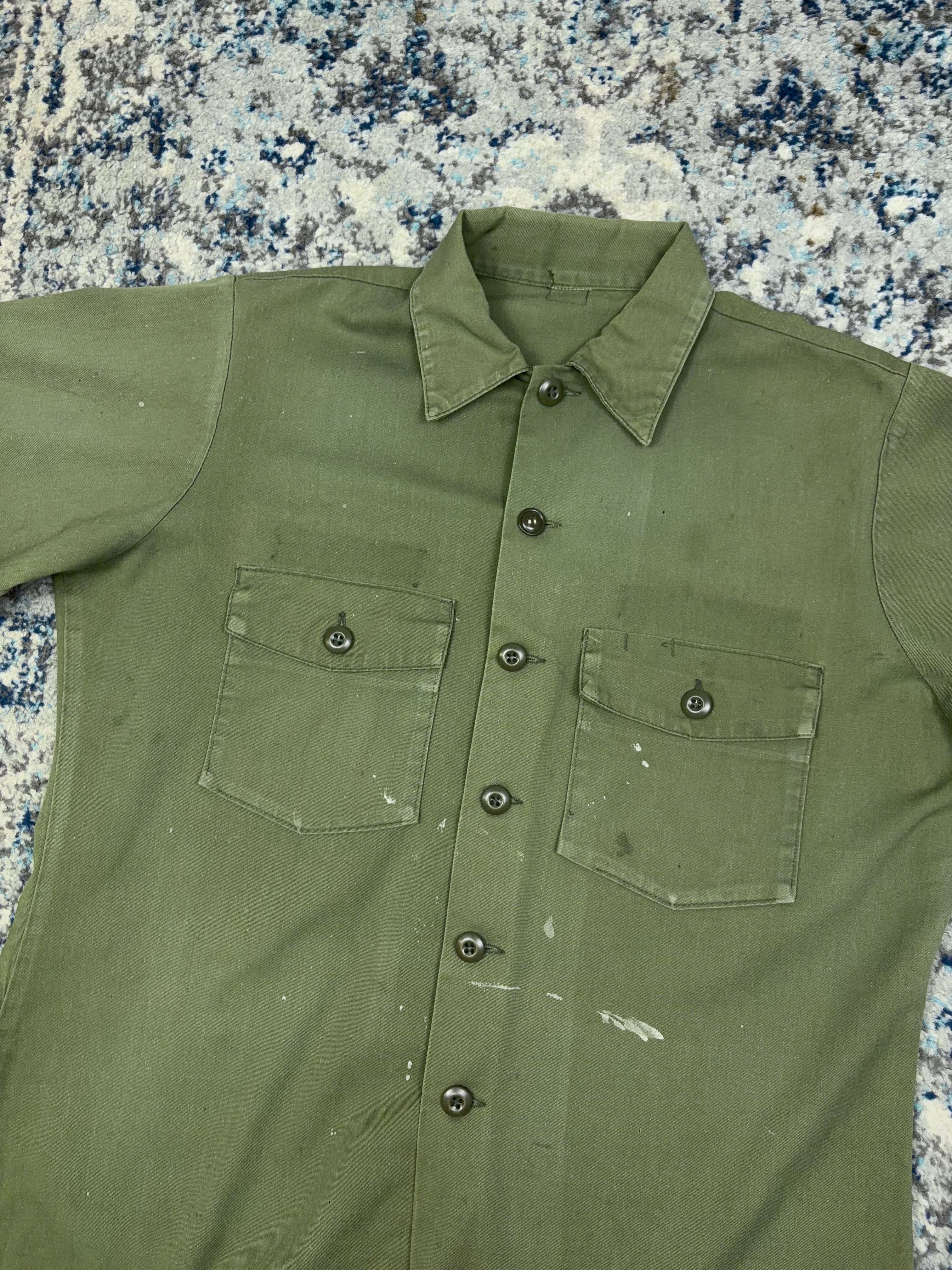 Vintage 60s/70s U.S. Army OG-107 Military Button Up Shirt Size XL