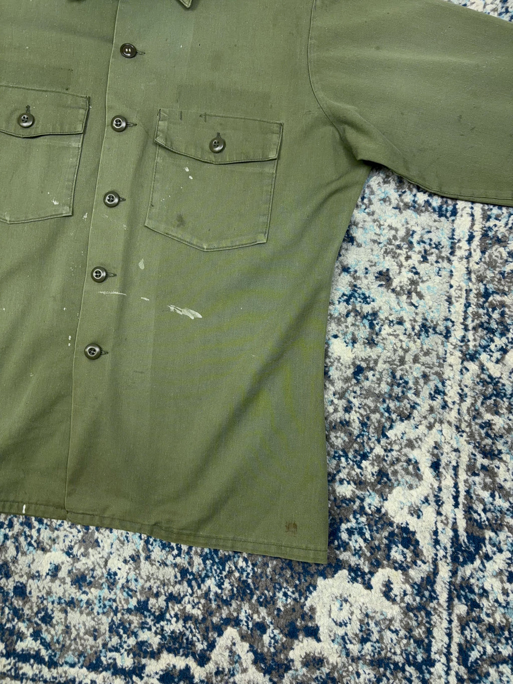 Vintage 60s/70s U.S. Army OG-107 Military Button Up Shirt Size XL