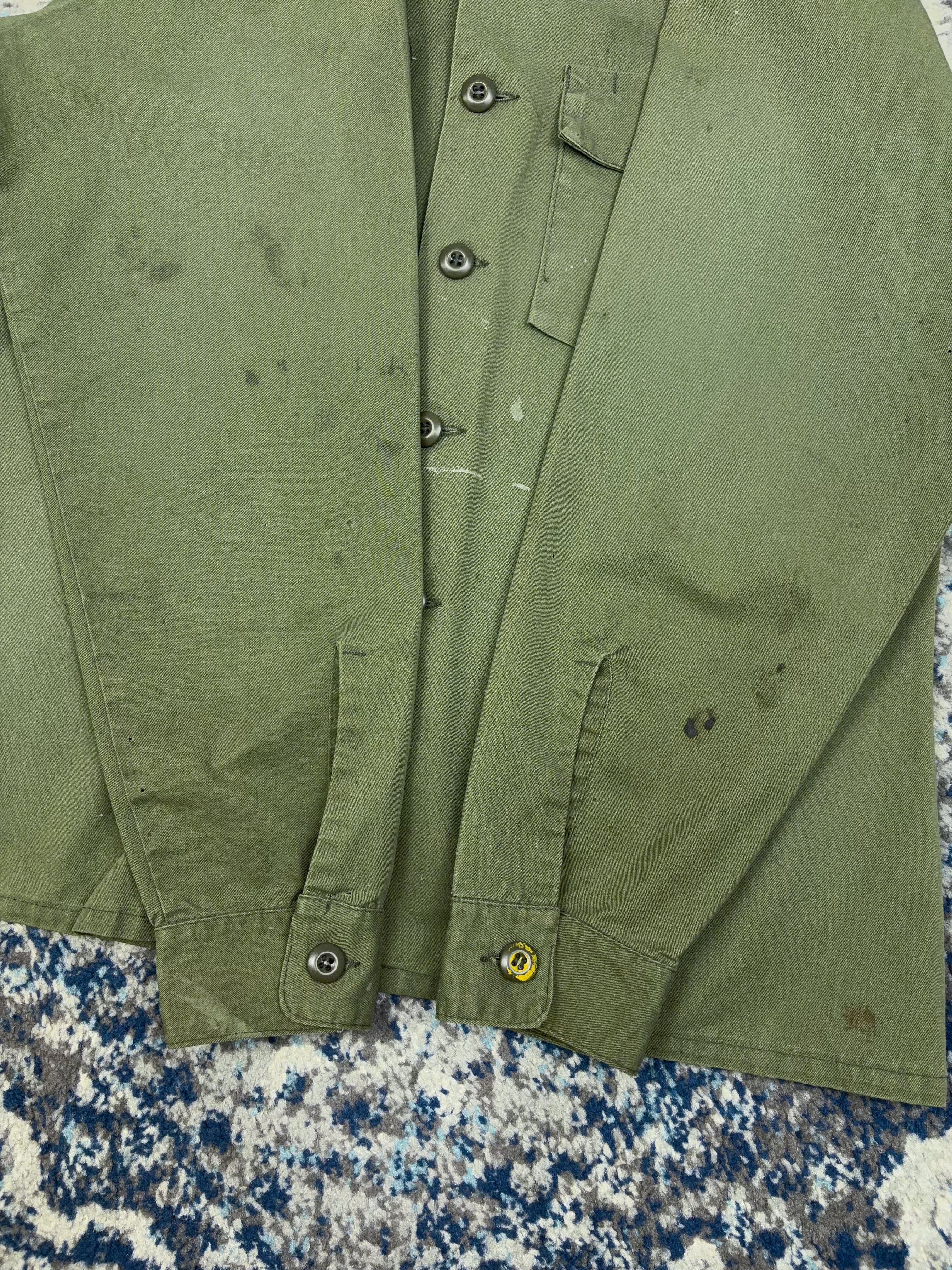 Vintage 60s/70s U.S. Army OG-107 Military Button Up Shirt Size XL