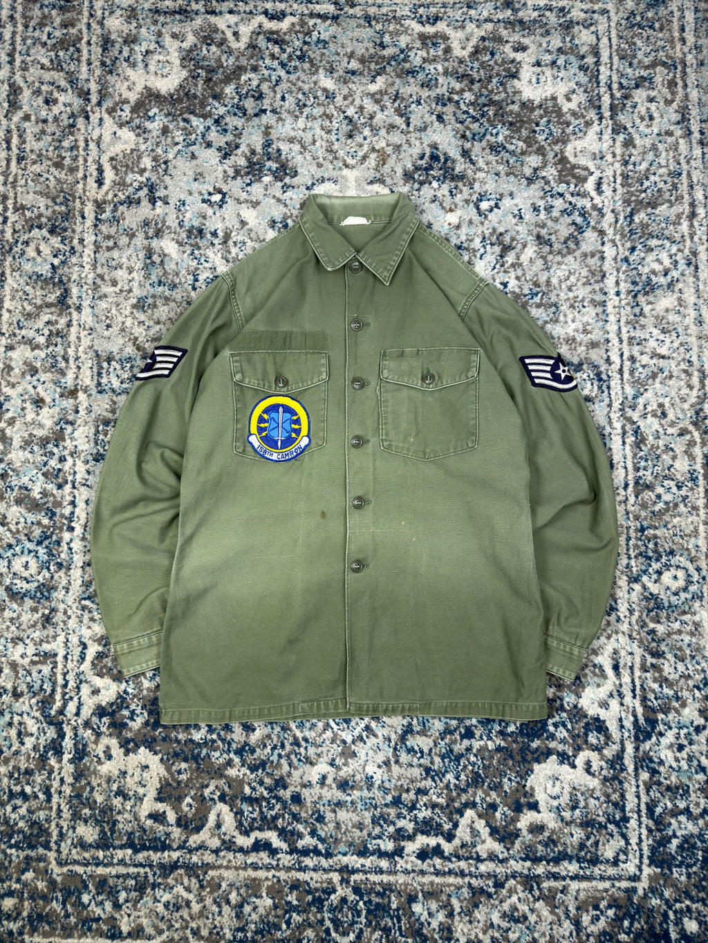 Vintage 60s/70s U.S. Airforce OG-107 Tactical Air Command Fatigue Button Up Shirt Size Large