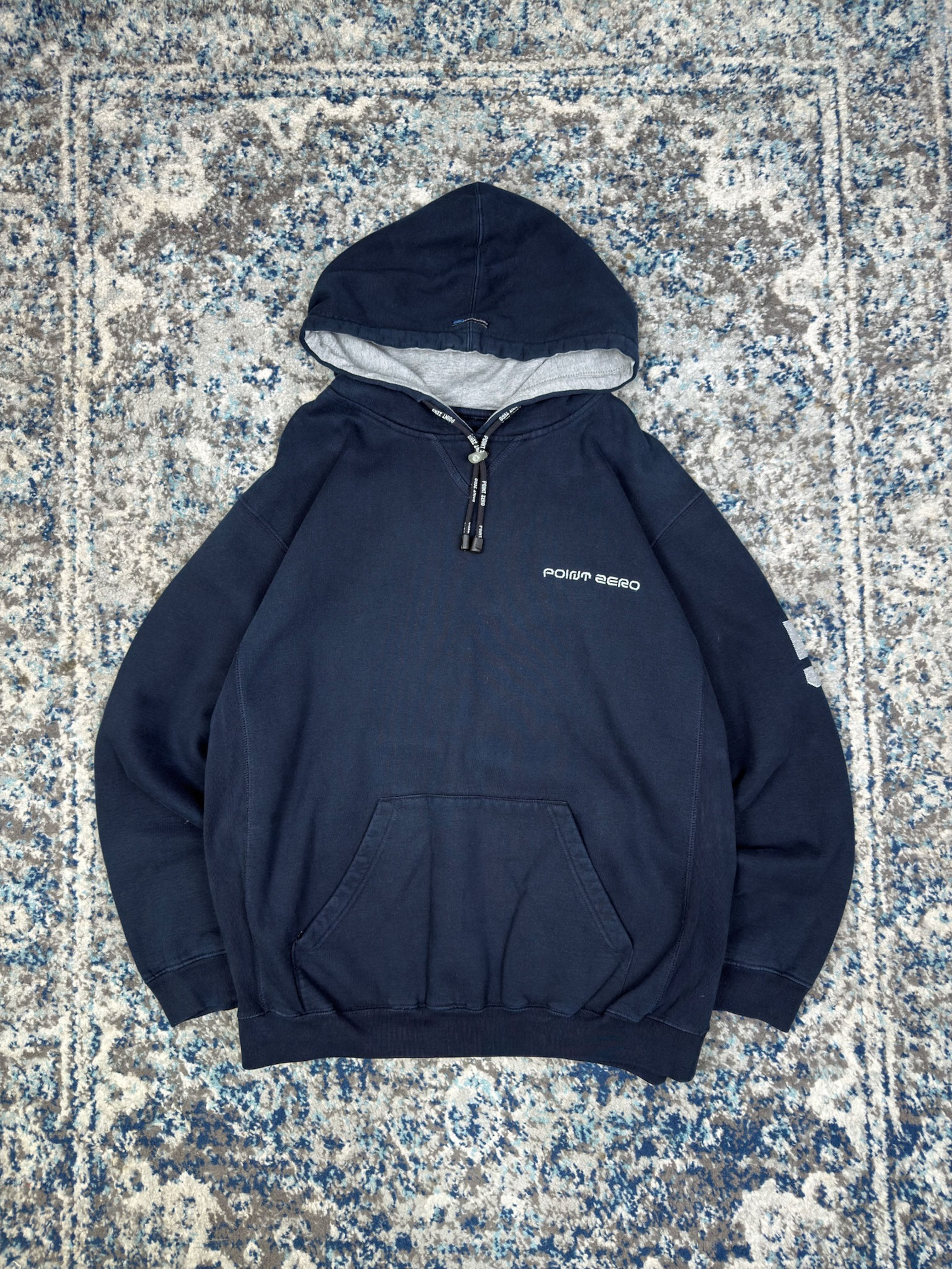 Vintage Y2K Point Zero Embroidered Spellout Hooded Sweatshirt Size Large