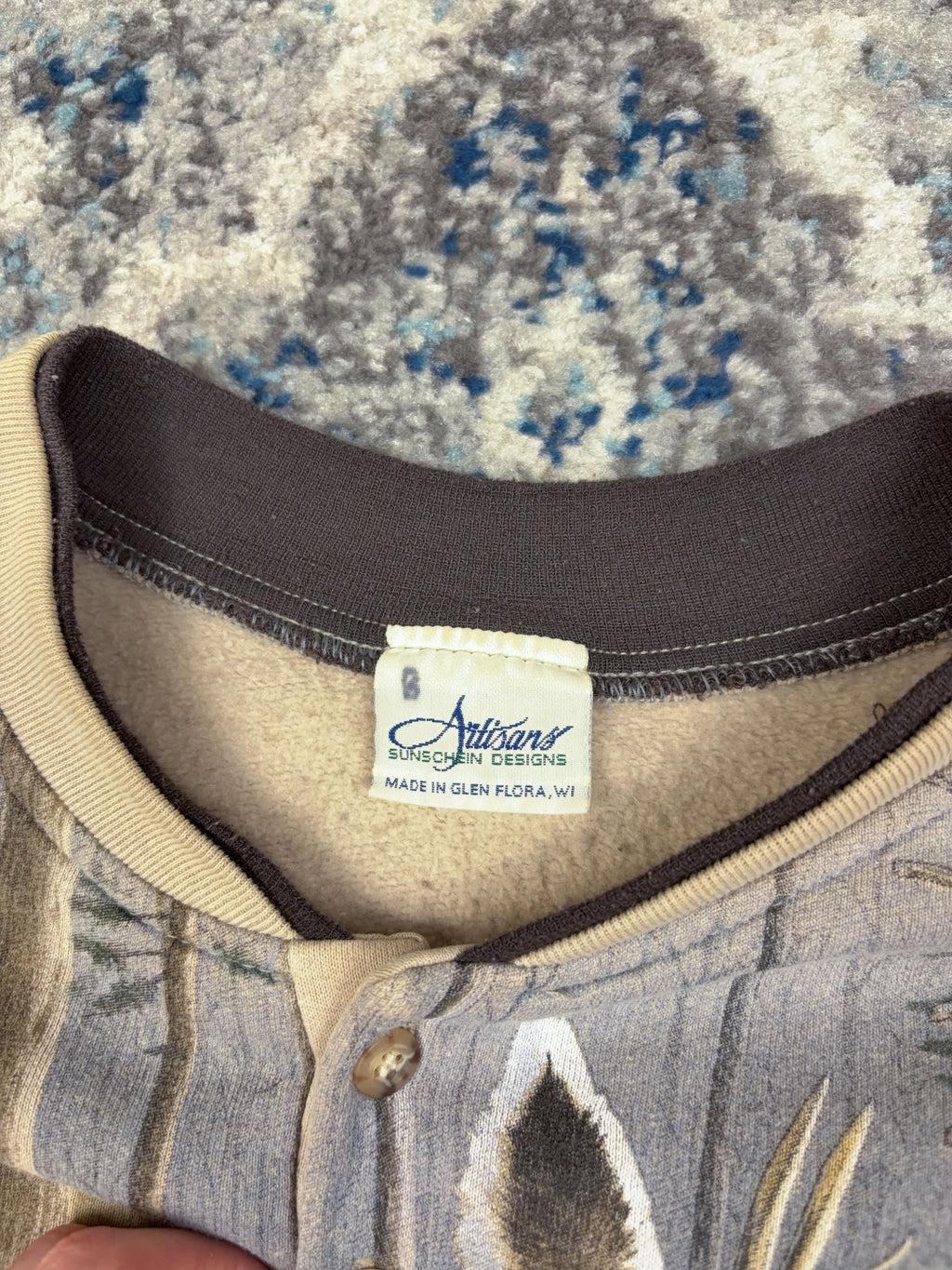 Vintage 90s Artisans Deer Nature Graphic Camo 1/4 Button Sweatshirt Size Large