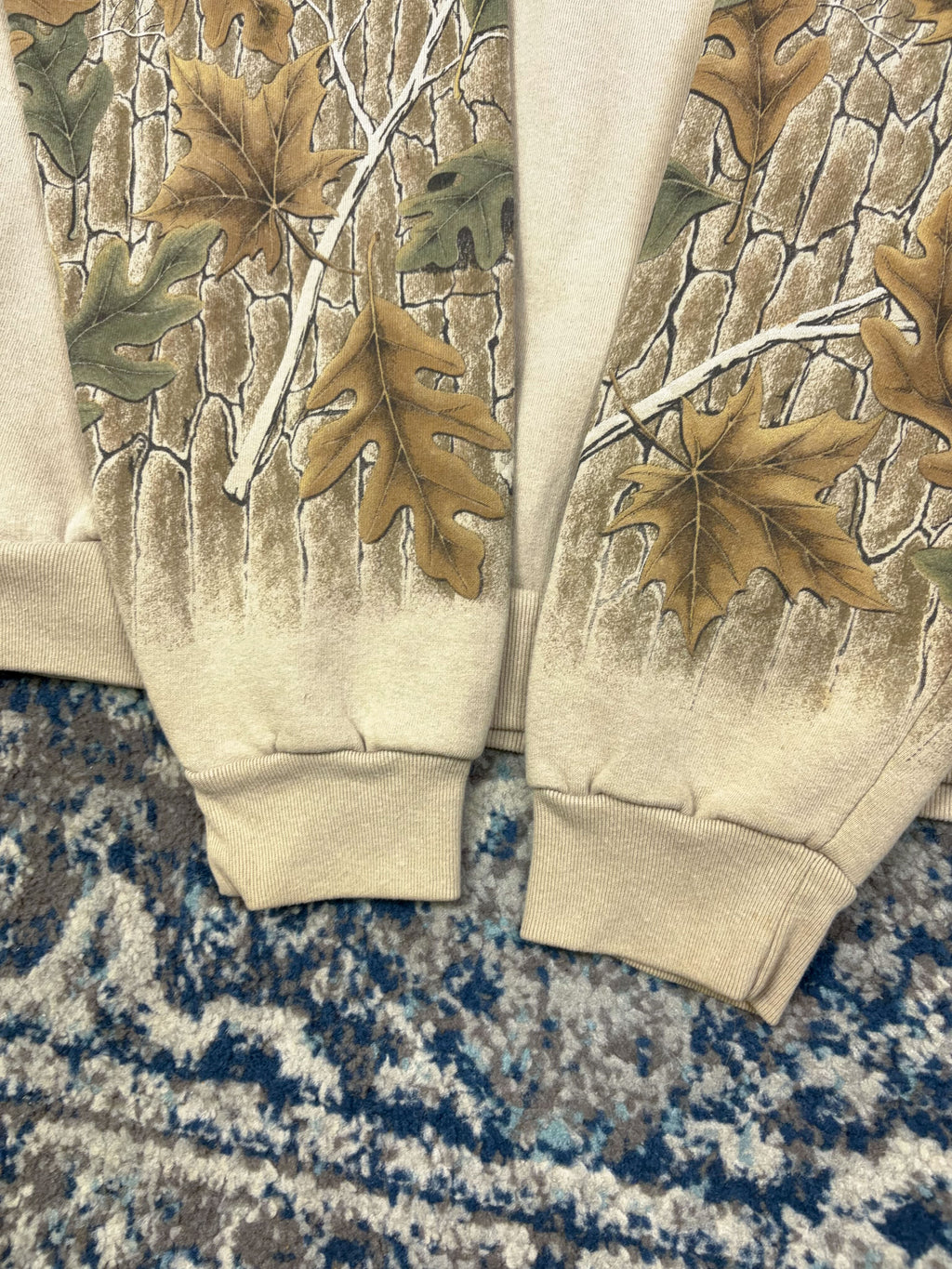 Vintage 90s Artisans Deer Nature Graphic Camo 1/4 Button Sweatshirt Size Large
