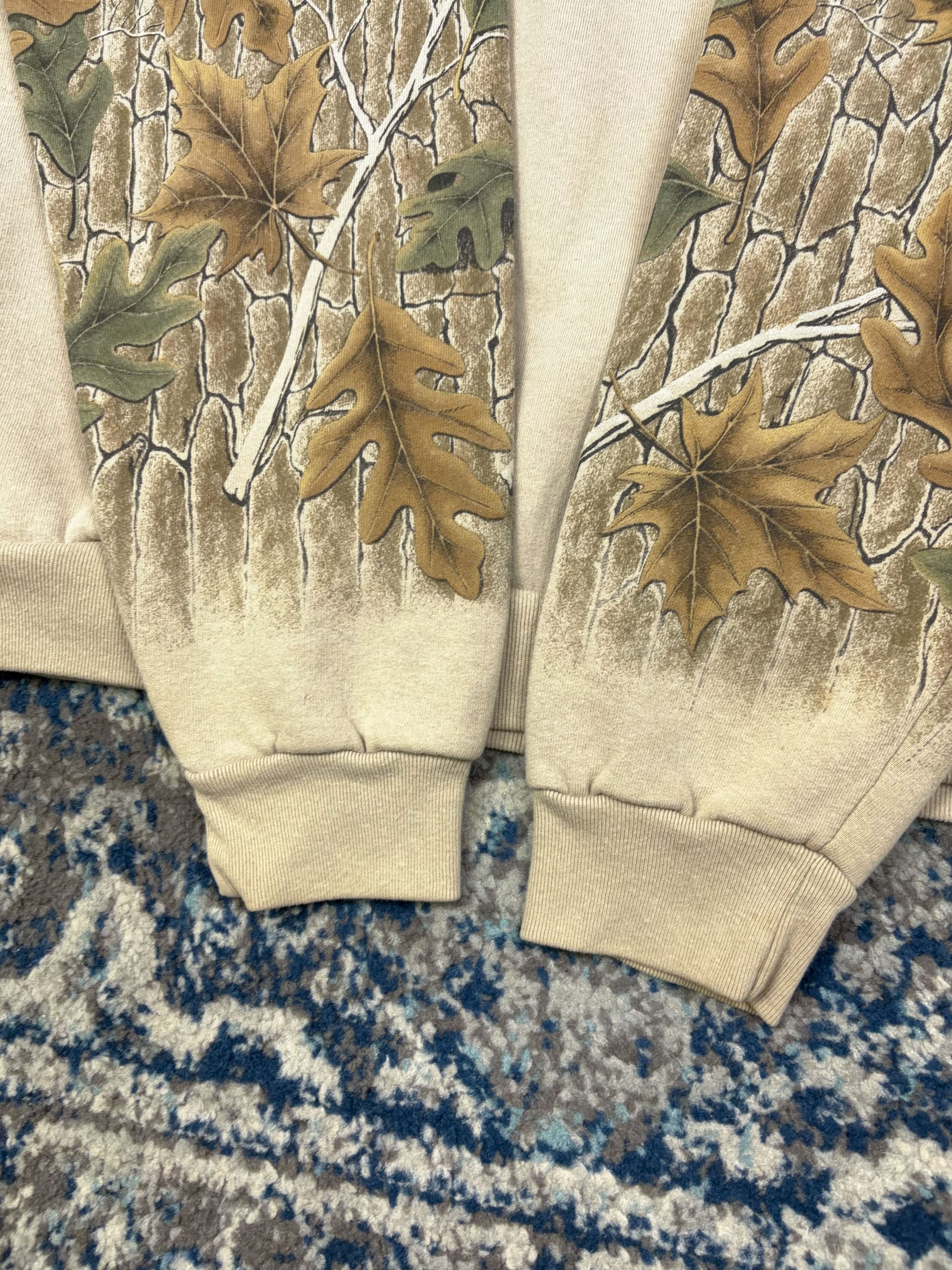Vintage 90s Artisans Deer Nature Graphic Camo 1/4 Button Sweatshirt Size Large
