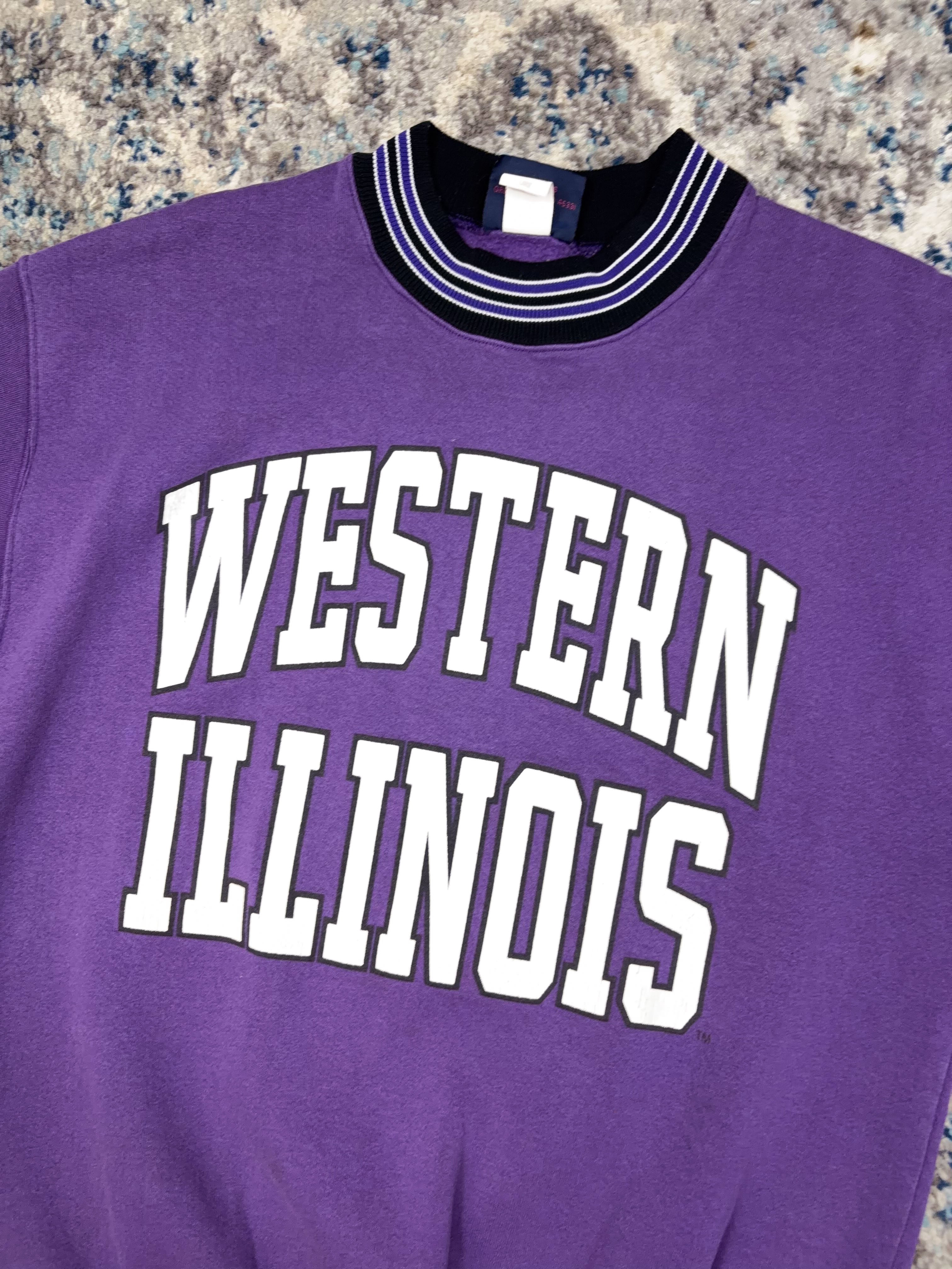 Vintage 90s Western Illinois Leathernecks NCAA Arc Spellout Crewneck Sweatshirt Size Large