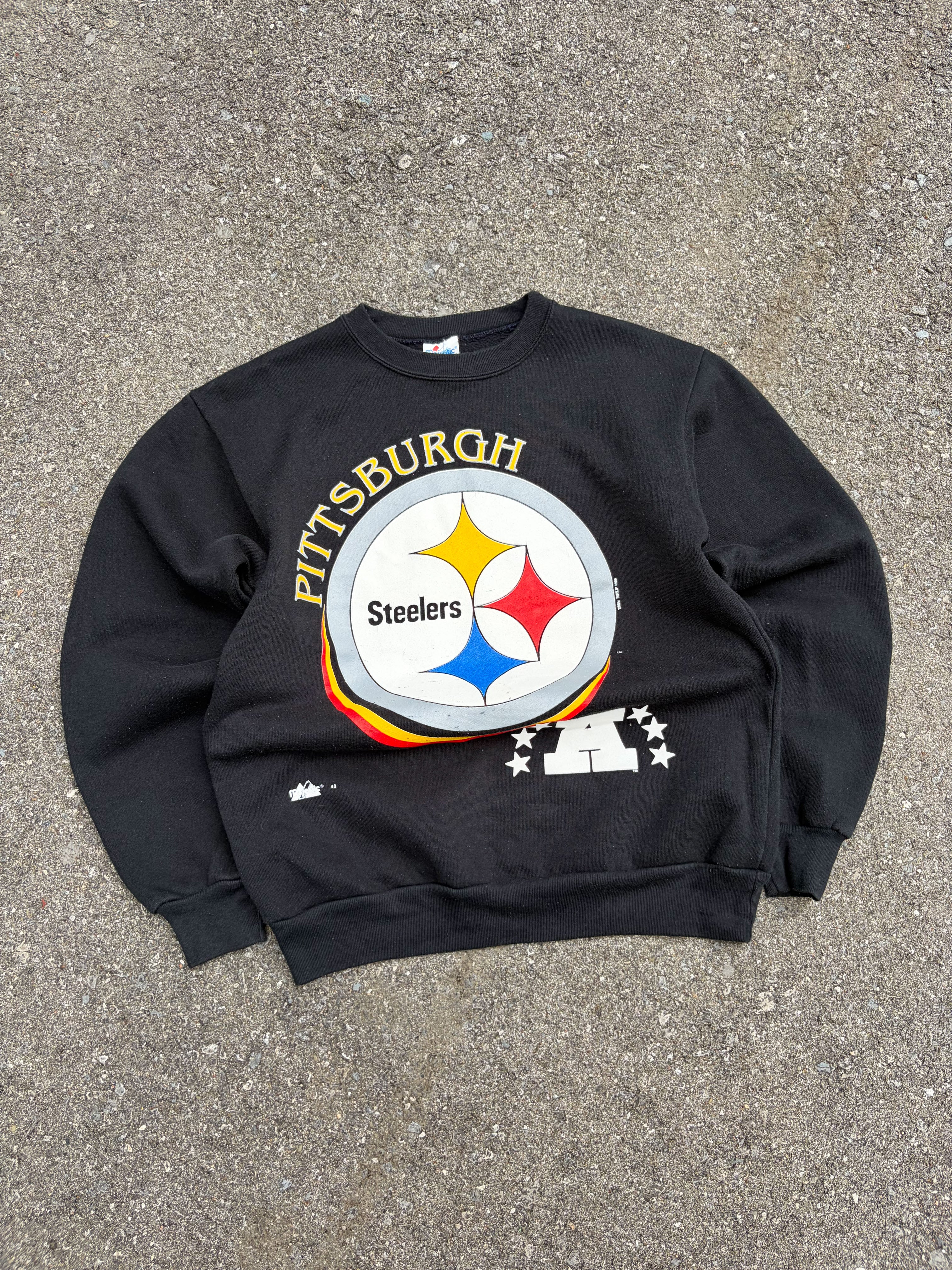 Vintage 1996 Pittsburgh Steelers NFL Big Logo Spellout Graphic Sweatshirt Size Medium