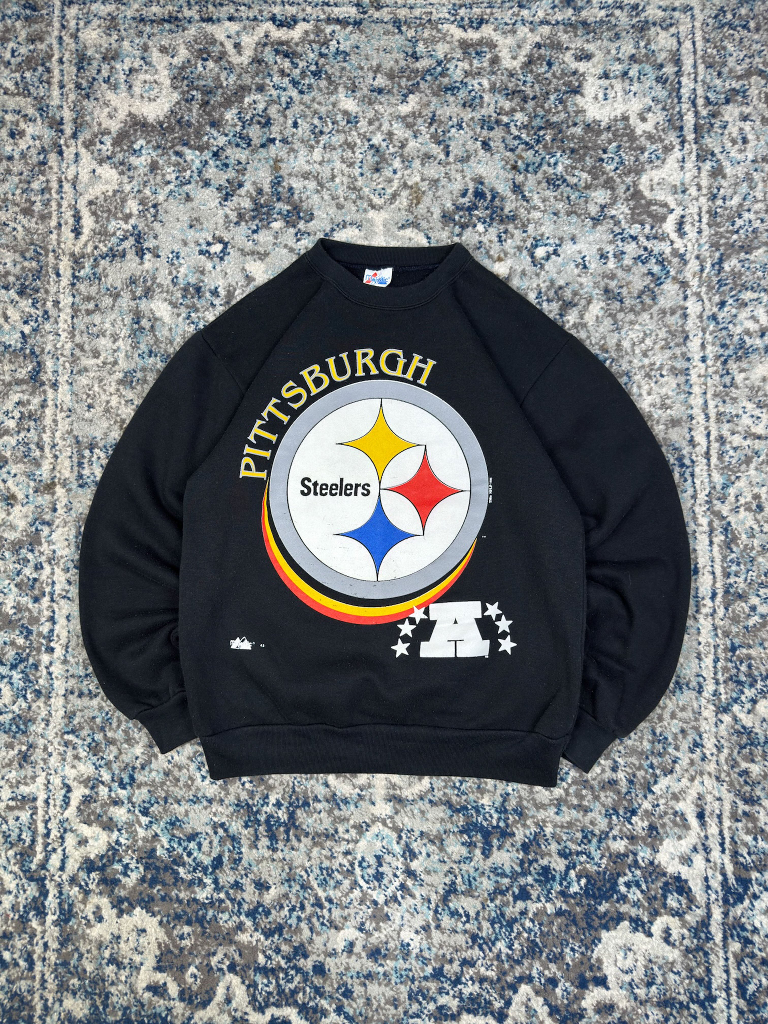 Vintage 1996 Pittsburgh Steelers NFL Big Logo Spellout Graphic Sweatshirt Size Medium