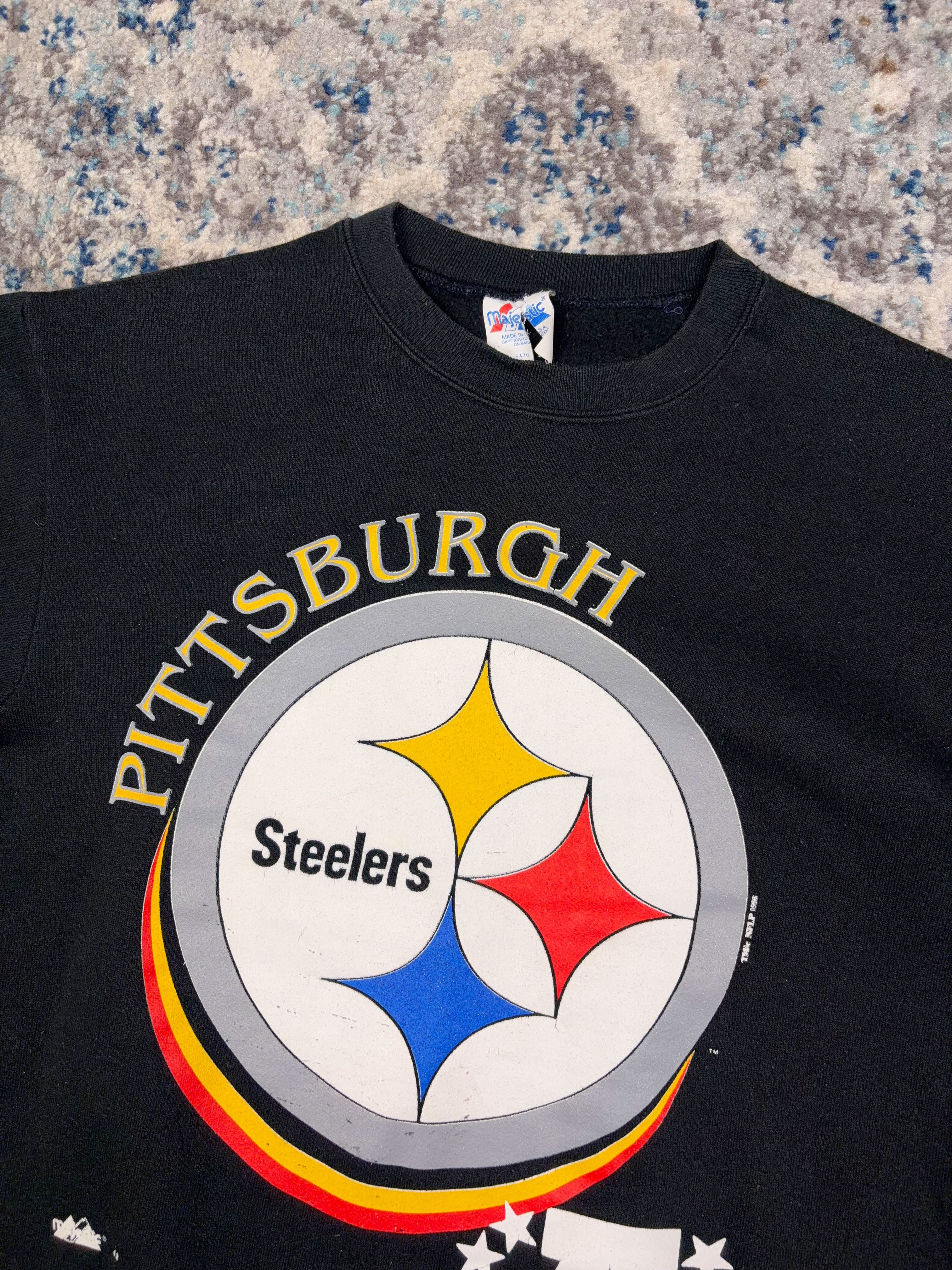 Vintage 1996 Pittsburgh Steelers NFL Big Logo Spellout Graphic Sweatshirt Size Medium