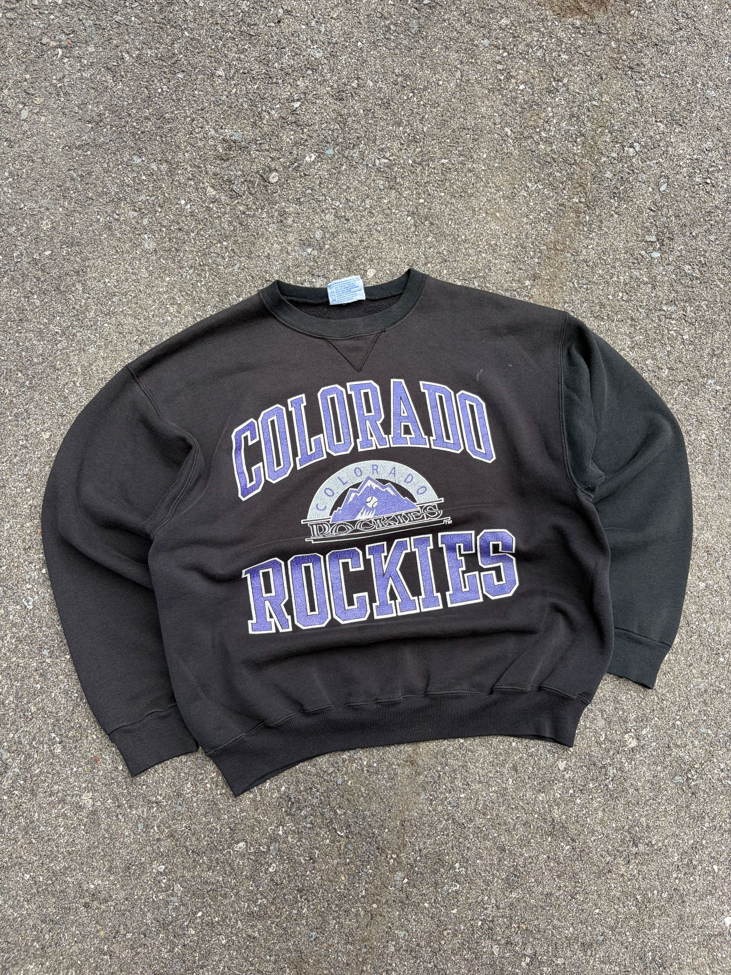 Vintage 90s Colorado Rockies MLB Big Arc Spellout Graphic Sweatshirt Size XL