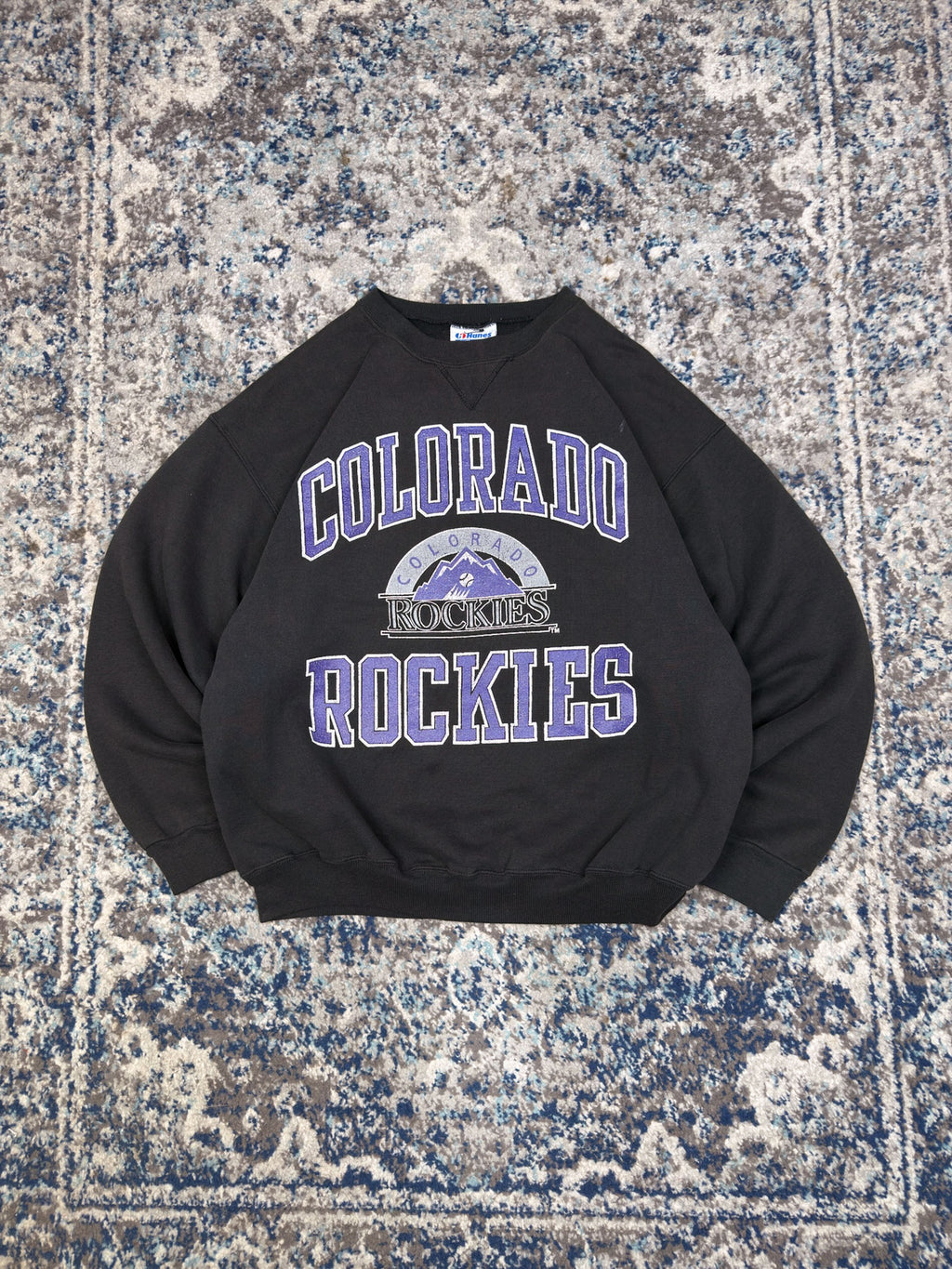 Vintage 90s Colorado Rockies MLB Big Arc Spellout Graphic Sweatshirt Size XL