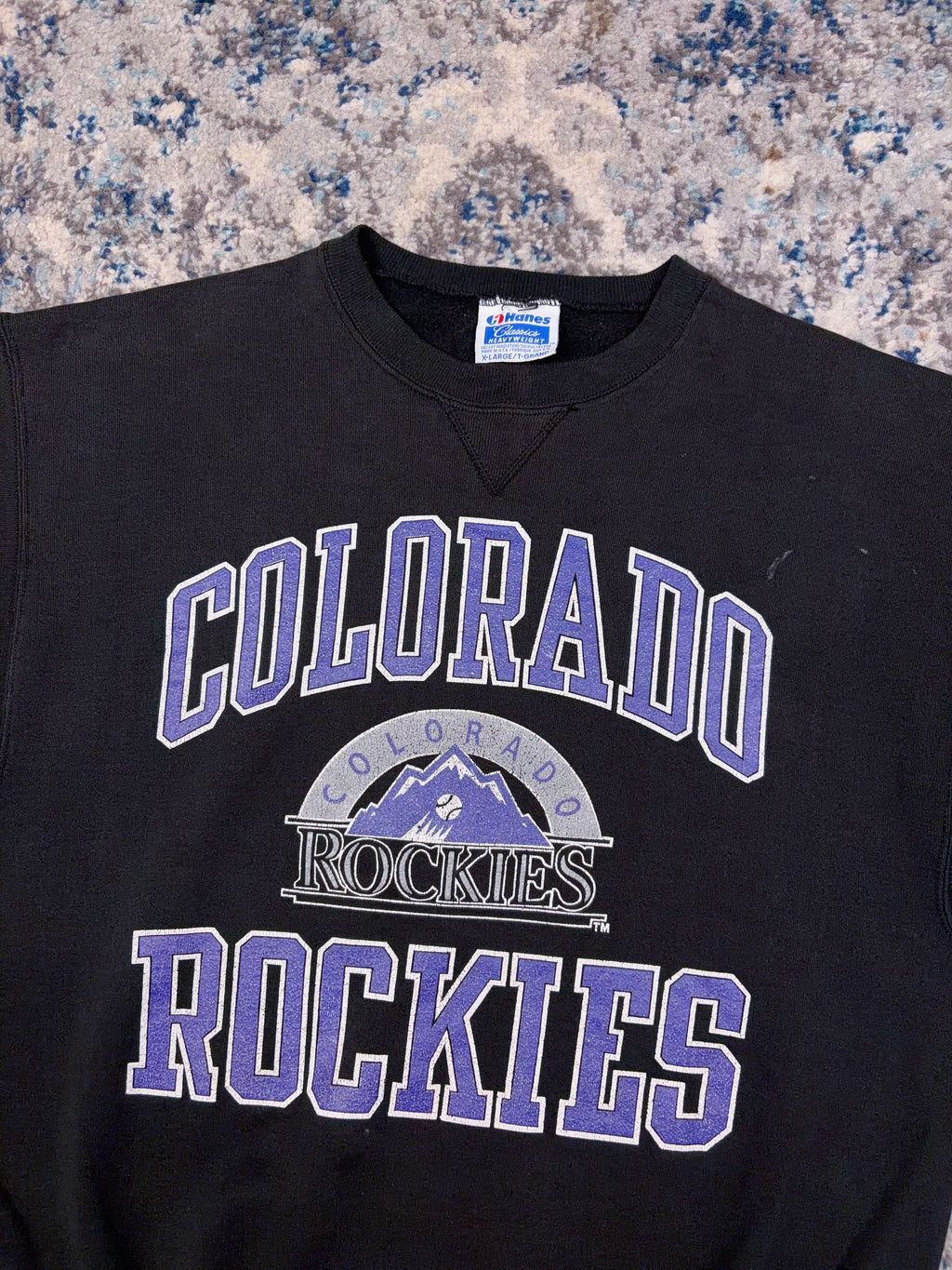 Vintage 90s Colorado Rockies MLB Big Arc Spellout Graphic Sweatshirt Size XL