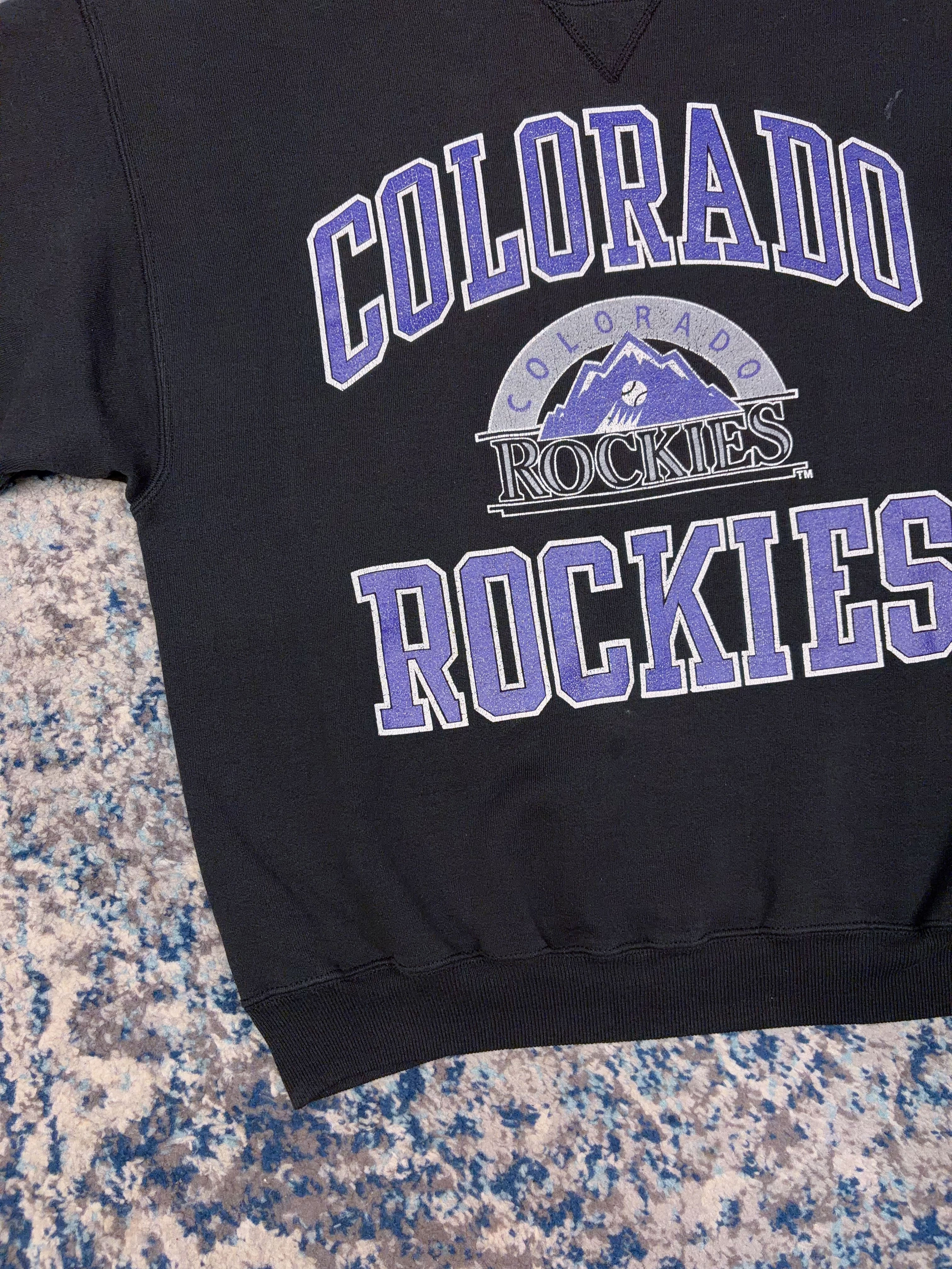 Vintage 90s Colorado Rockies MLB Big Arc Spellout Graphic Sweatshirt Size XL