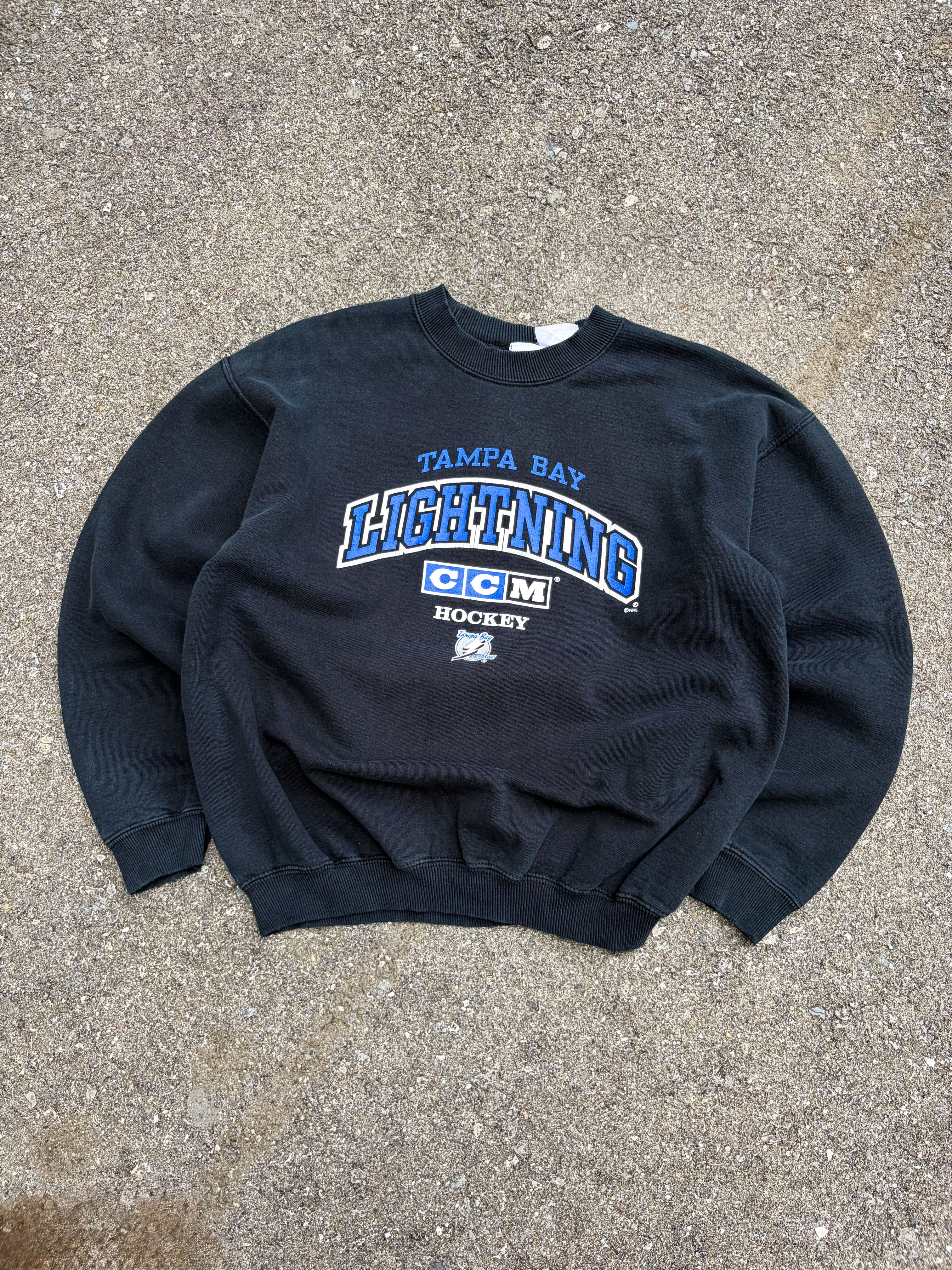 Vintage Tampa Bay Lightning NHL CCM Arc Spellout Crewneck Sweatshirt Size Medium