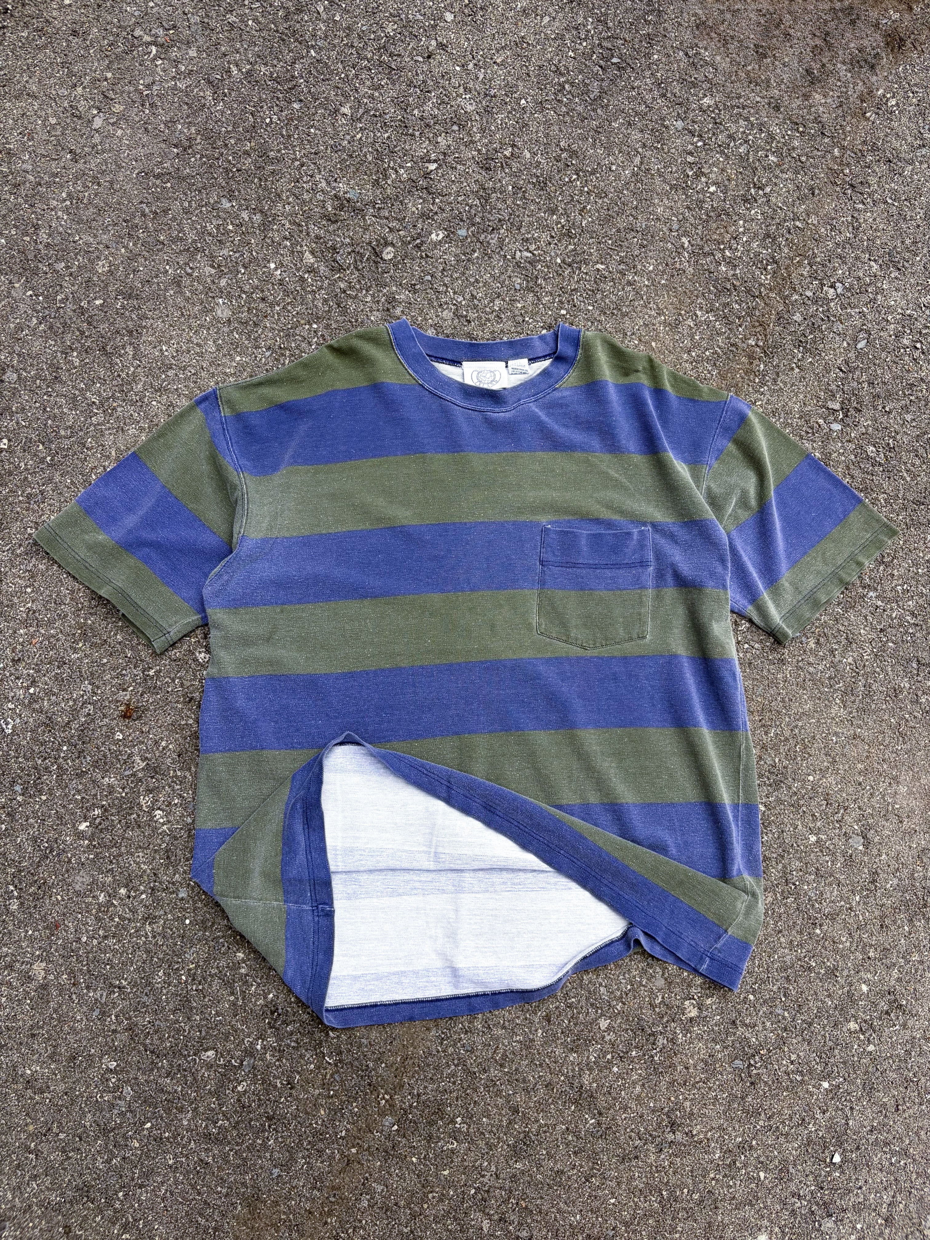 Vintage World Island Striped Single Pocket T-Shirt Size XL