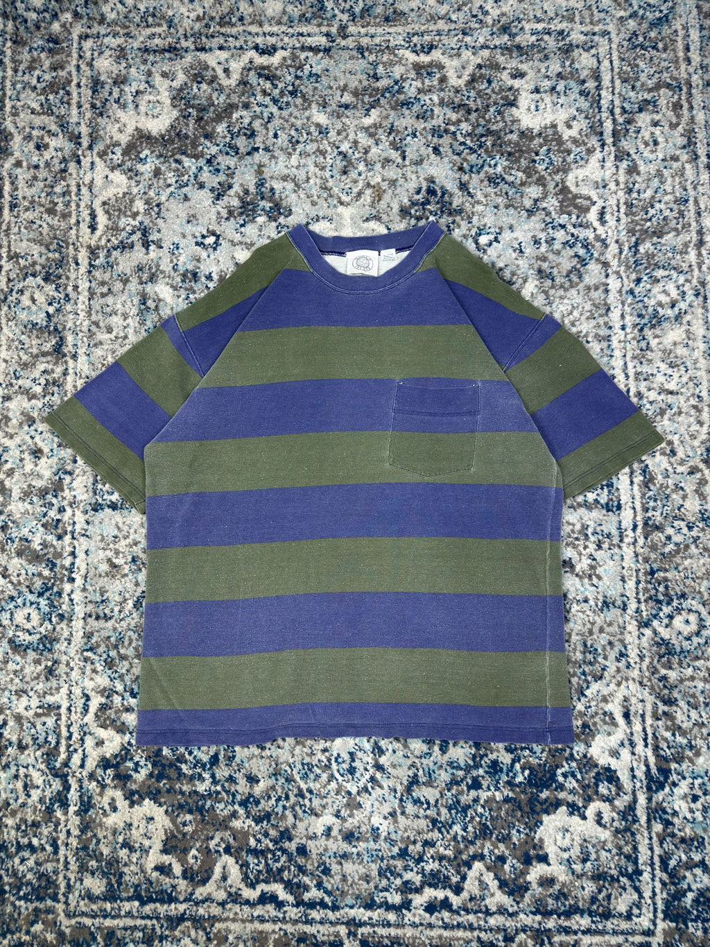 Vintage World Island Striped Single Pocket T-Shirt Size XL