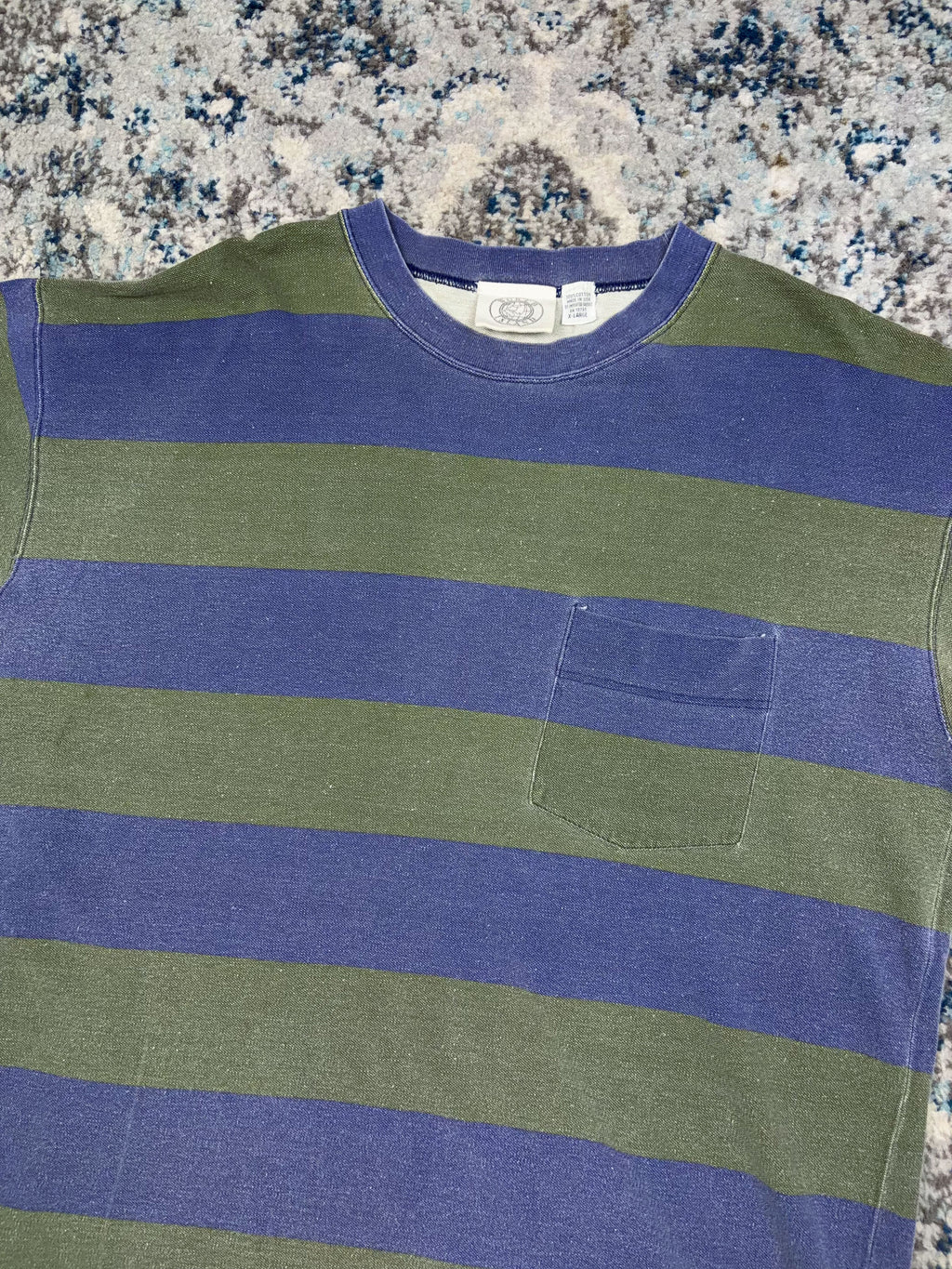 Vintage World Island Striped Single Pocket T-Shirt Size XL