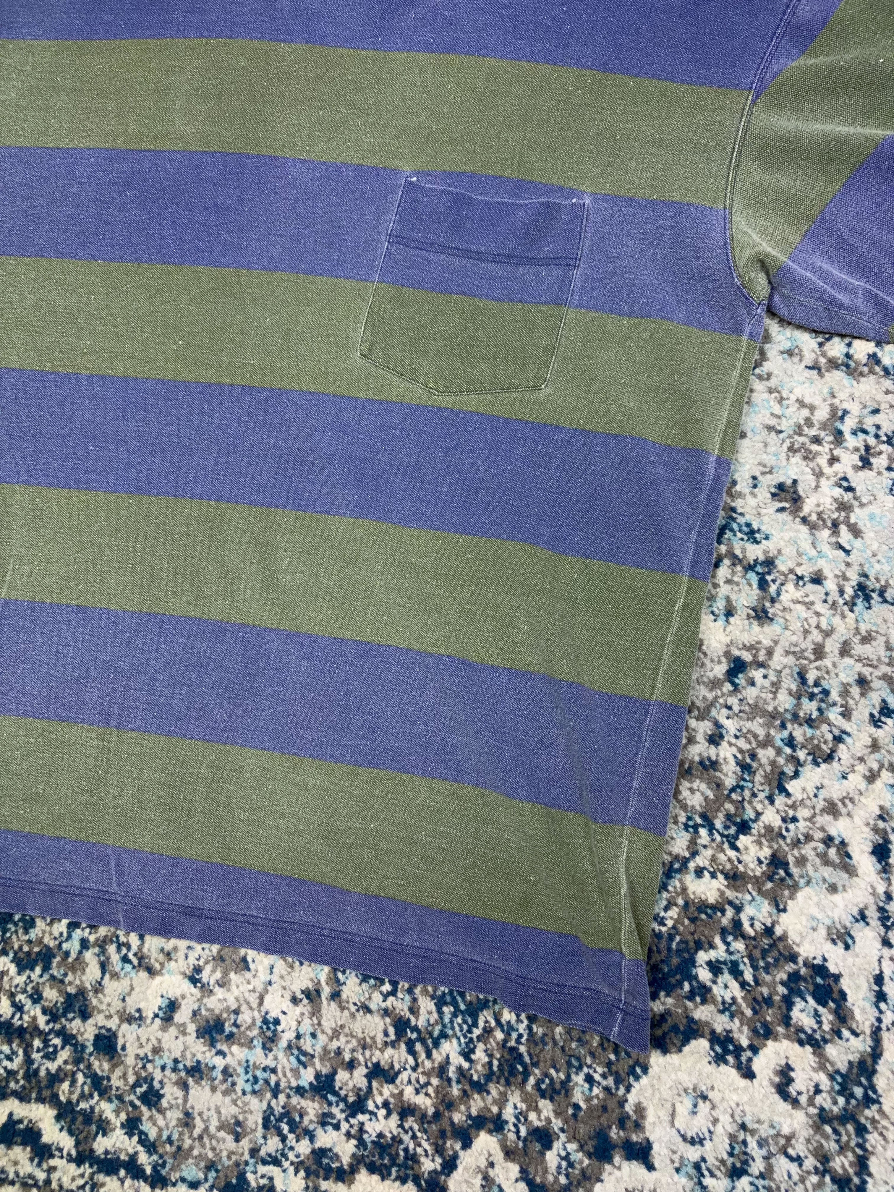 Vintage World Island Striped Single Pocket T-Shirt Size XL