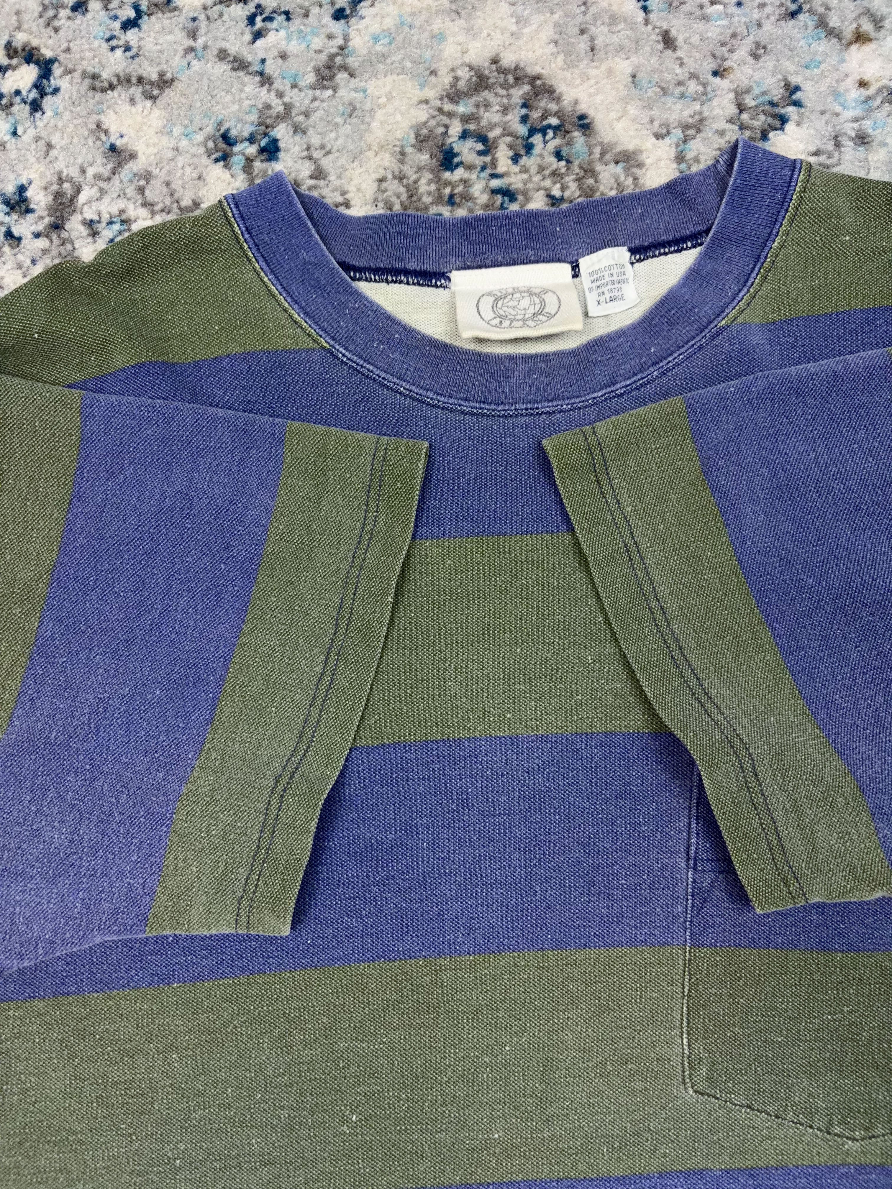 Vintage World Island Striped Single Pocket T-Shirt Size XL