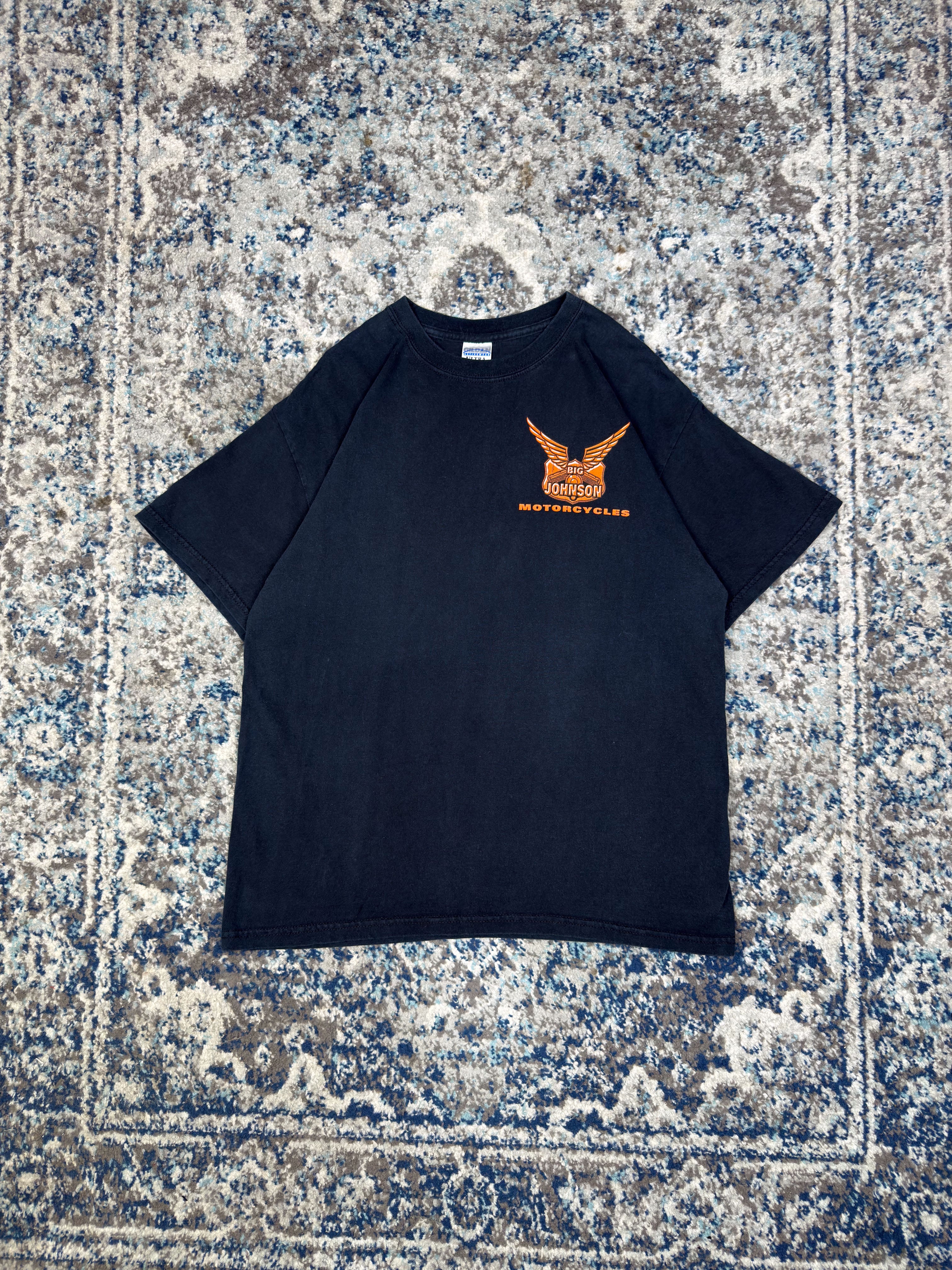 Vintage Y2K Big Johnson Motorcycles Slogan Spellout Graphic T-Shirt Size Large