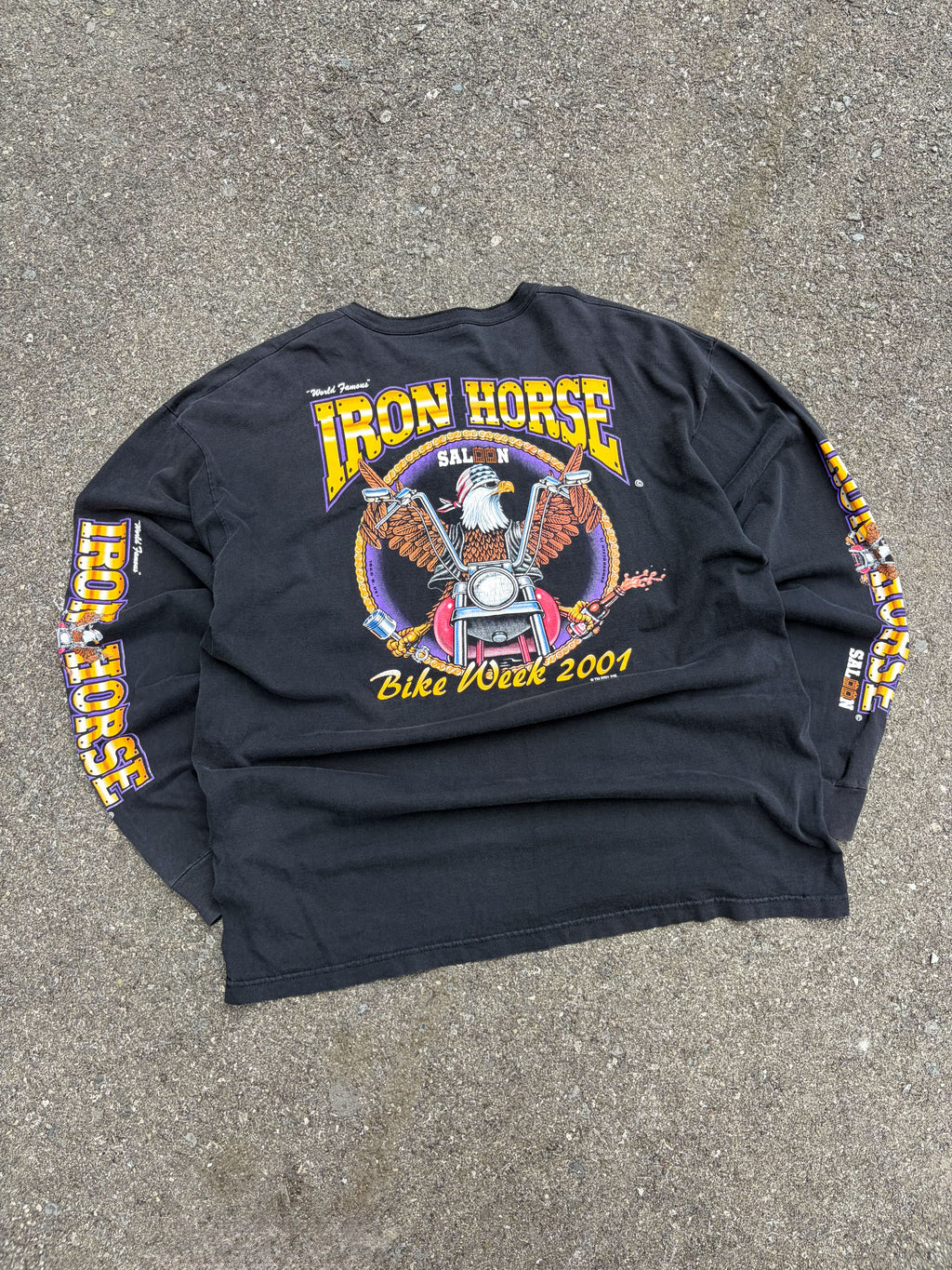 Vintage 2001 Iron Horse Saloon Bike Week Graphic Long Sleeve 1/4 Button T-Shirt Size 2XL