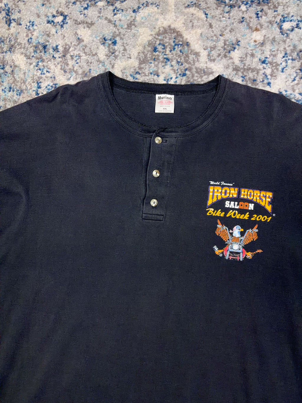 Vintage 2001 Iron Horse Saloon Bike Week Graphic Long Sleeve 1/4 Button T-Shirt Size 2XL