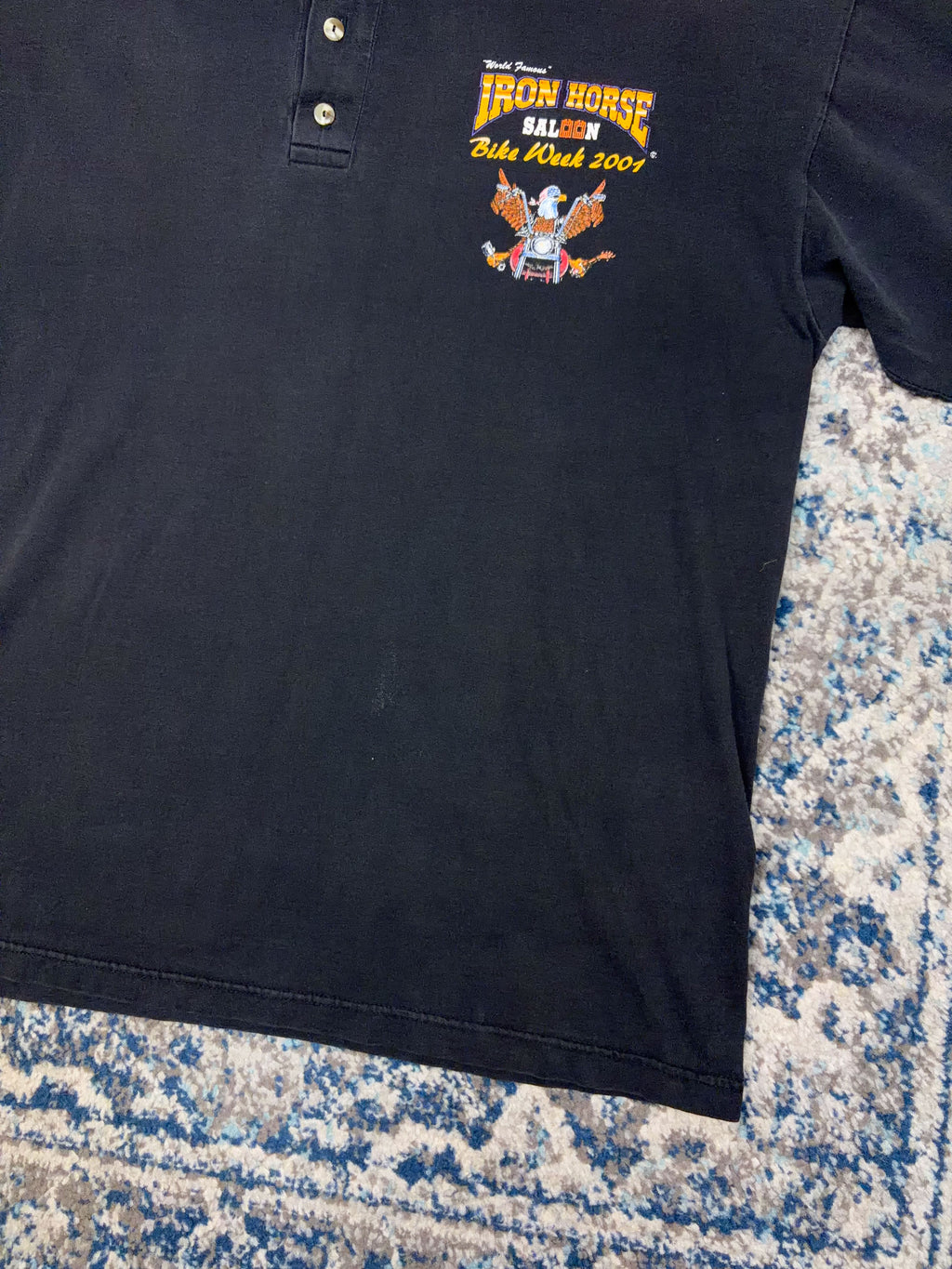 Vintage 2001 Iron Horse Saloon Bike Week Graphic Long Sleeve 1/4 Button T-Shirt Size 2XL