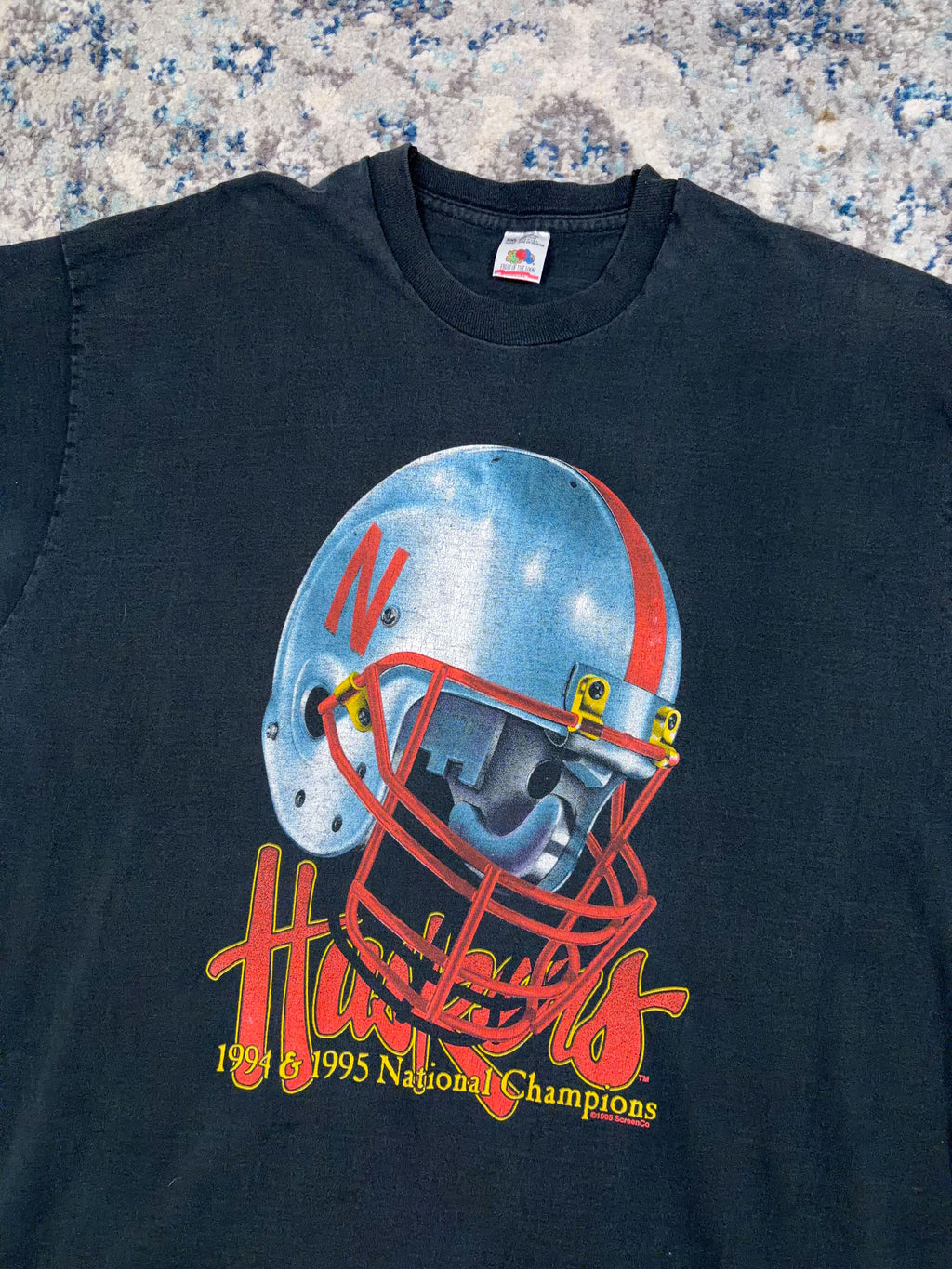 Vintage 1995 Nebraska Cornhuskers NCAA Helmet Graphic National Champs T-Shirt Size 2XL