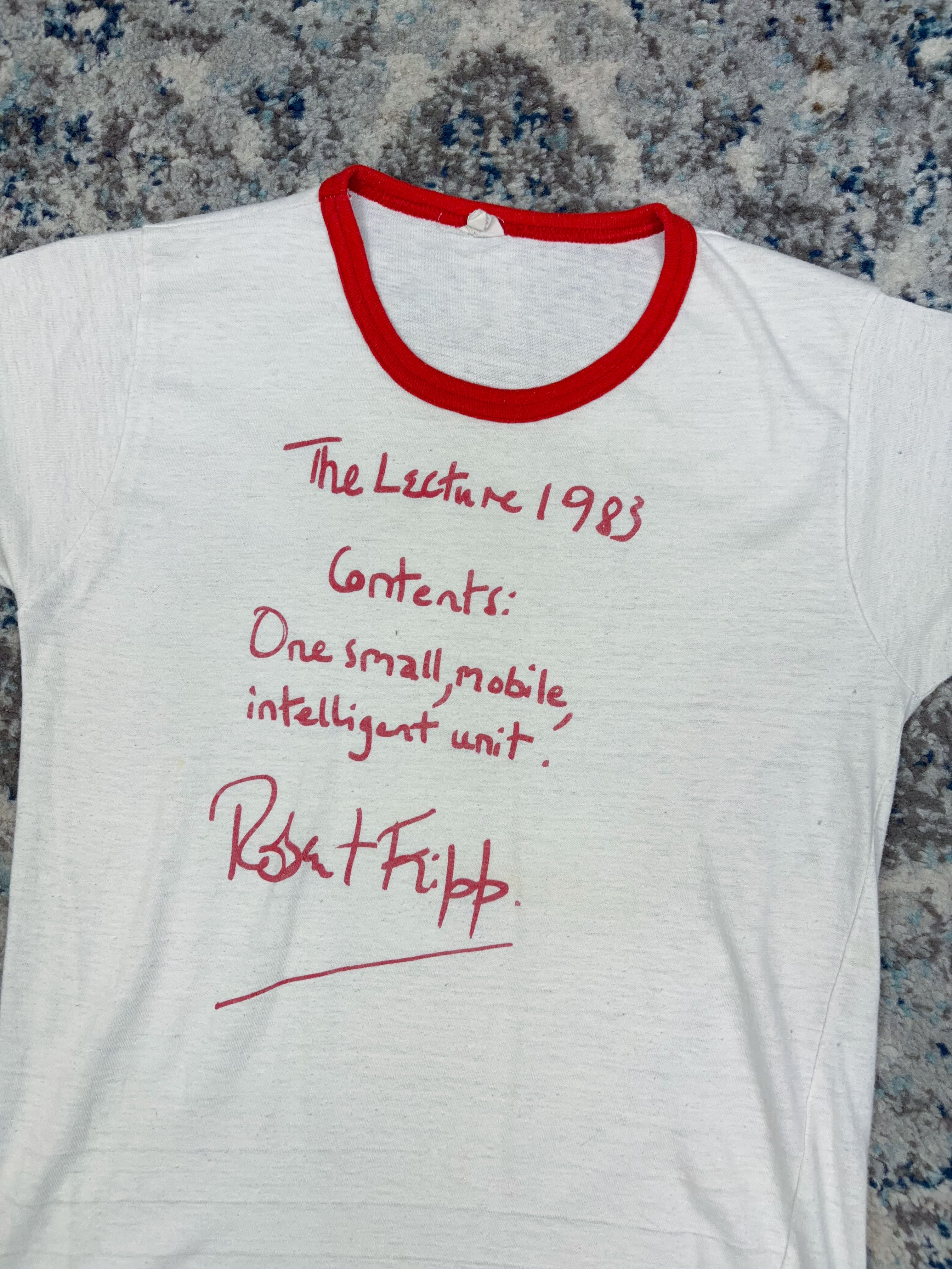 Vintage 1983 Robert Fripp Lecture Series King Crimson Music Ringer T-Shirt Size XS