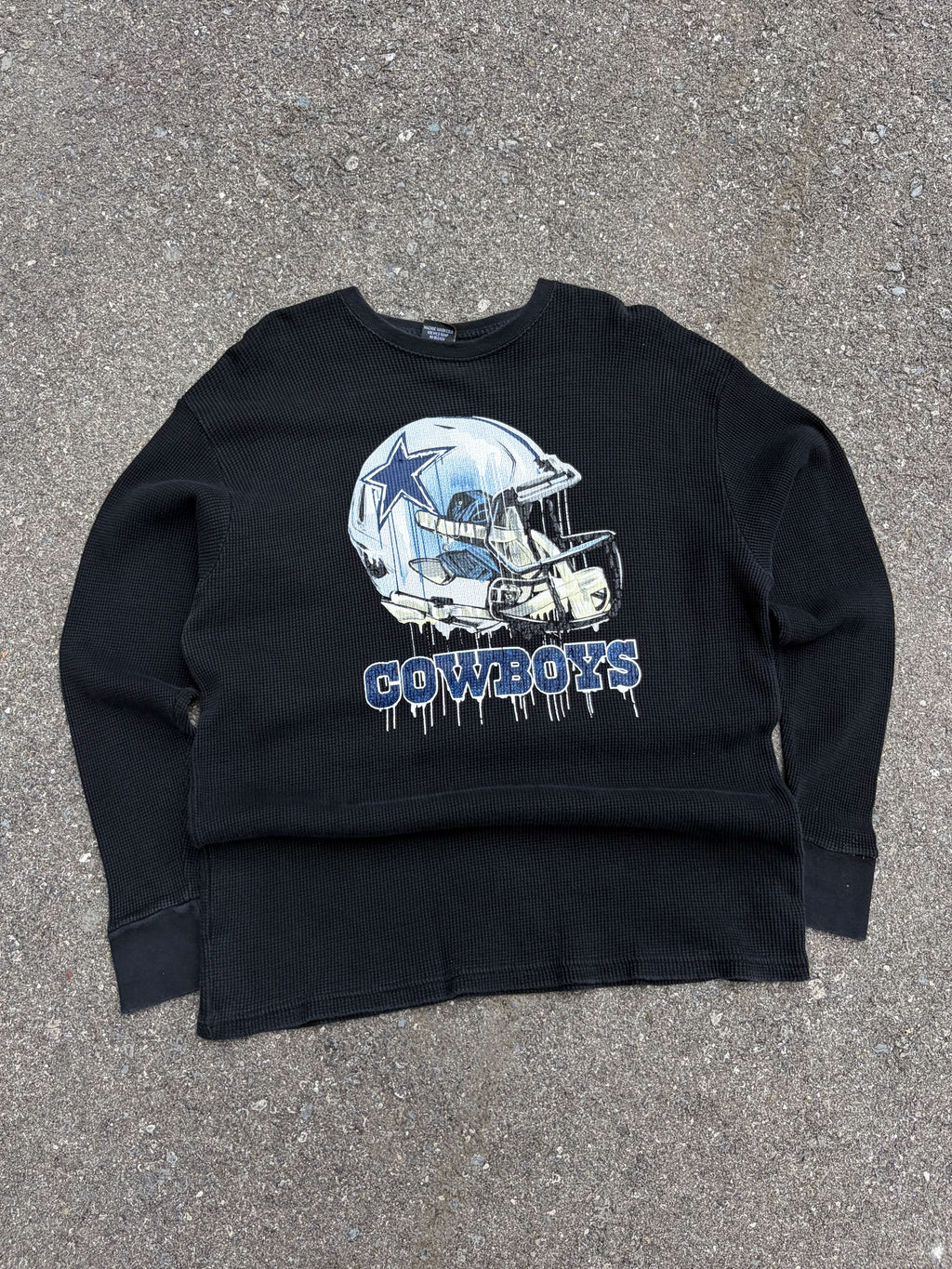 Vintage Dallas Cowboys NFL Helmet Graphic Long Sleeve Thermal T-Shirt Size 2XL