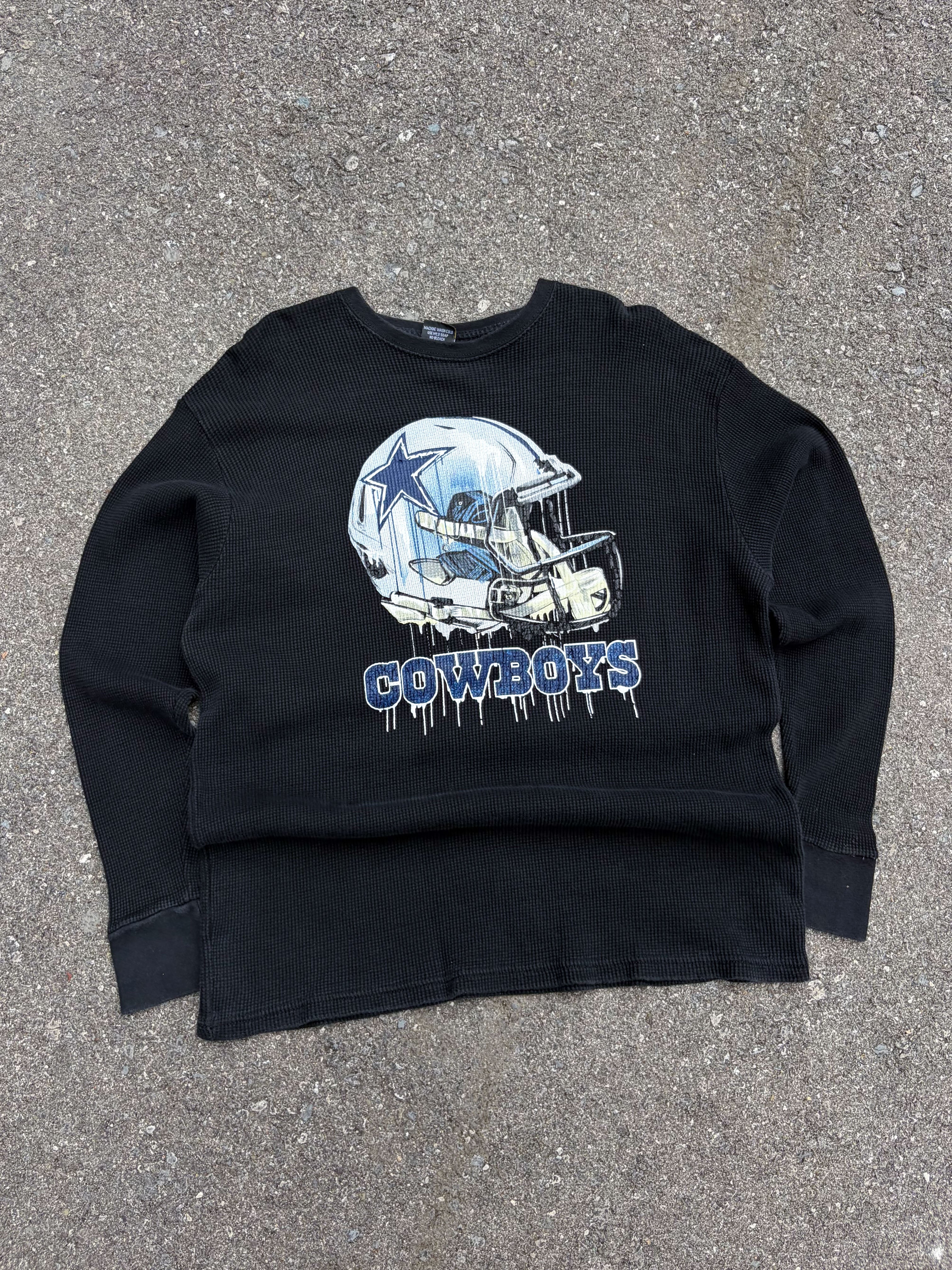 Vintage Dallas Cowboys NFL Helmet Graphic Long Sleeve Thermal T-Shirt Size 2XL