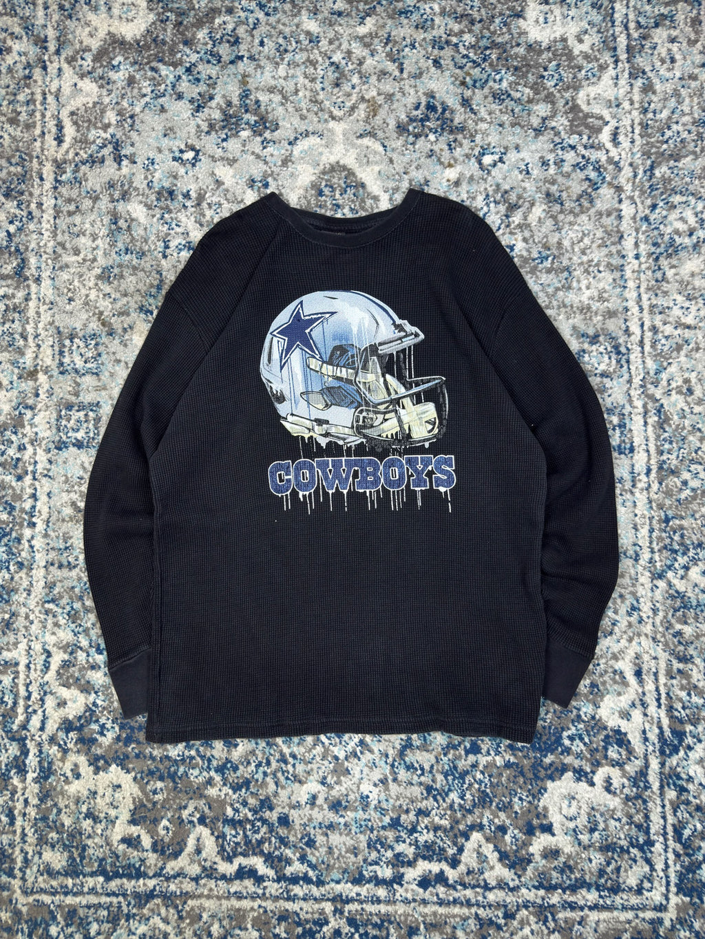 Vintage Dallas Cowboys NFL Helmet Graphic Long Sleeve Thermal T-Shirt Size 2XL