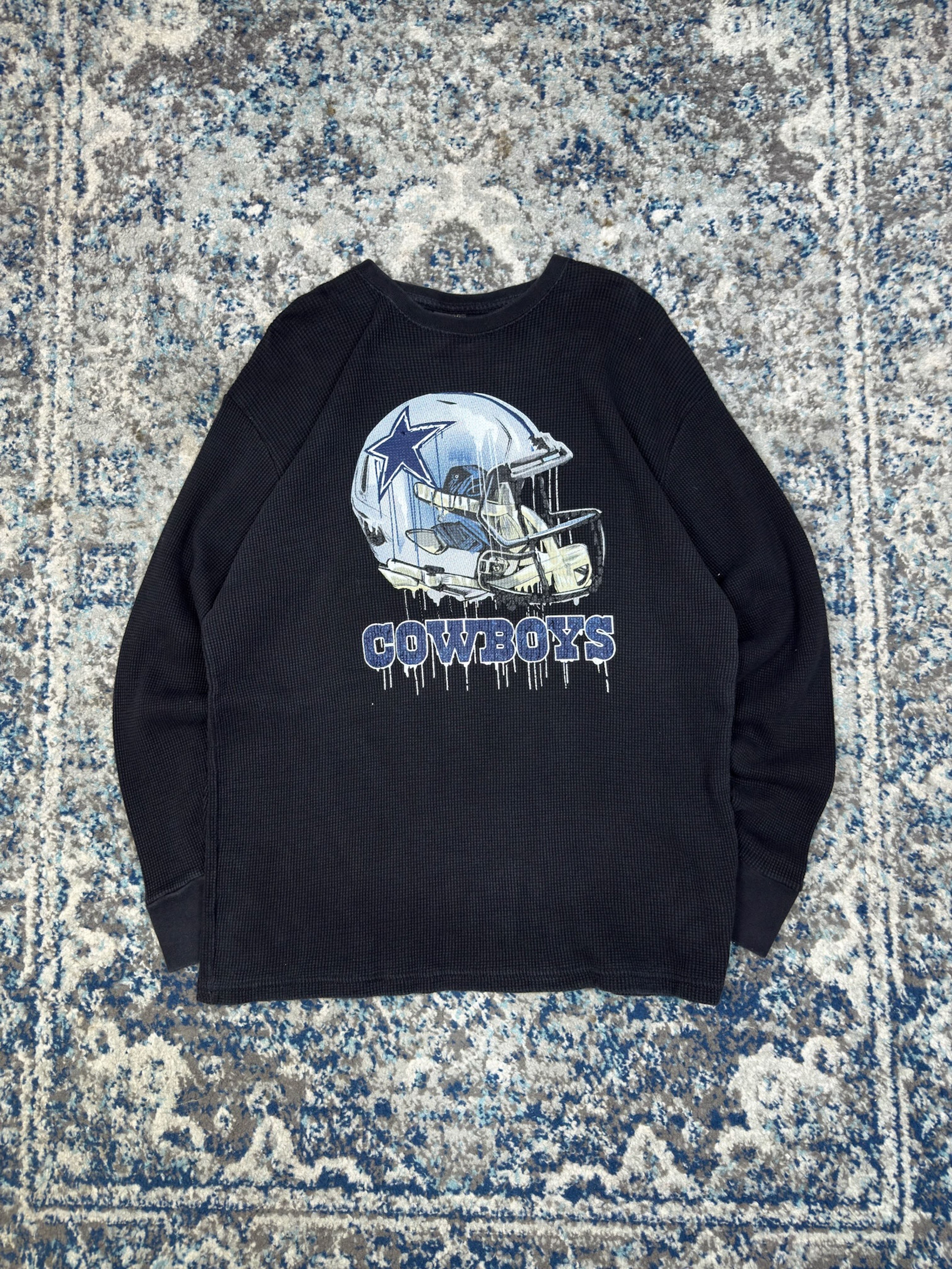 Vintage Dallas Cowboys NFL Helmet Graphic Long Sleeve Thermal T-Shirt Size 2XL