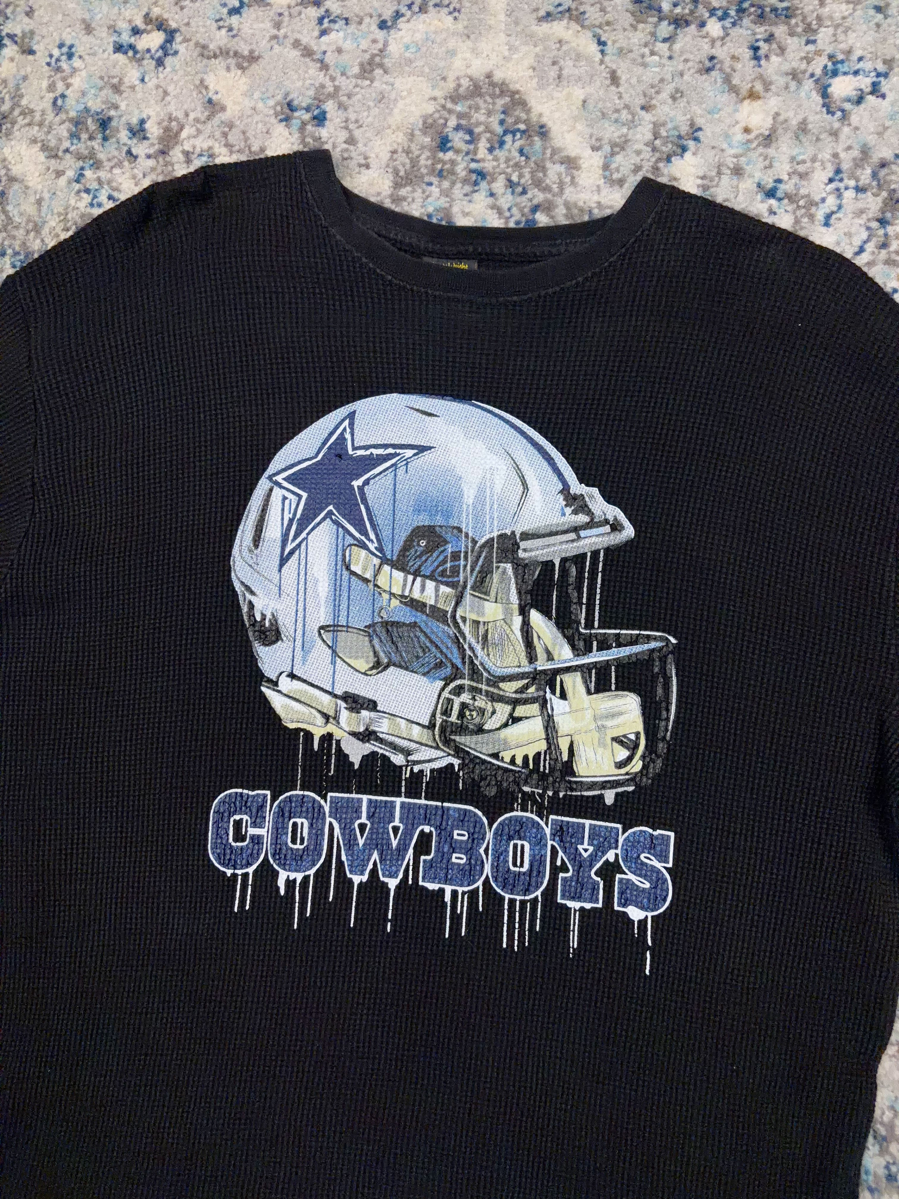 Vintage Dallas Cowboys NFL Helmet Graphic Long Sleeve Thermal T-Shirt Size 2XL