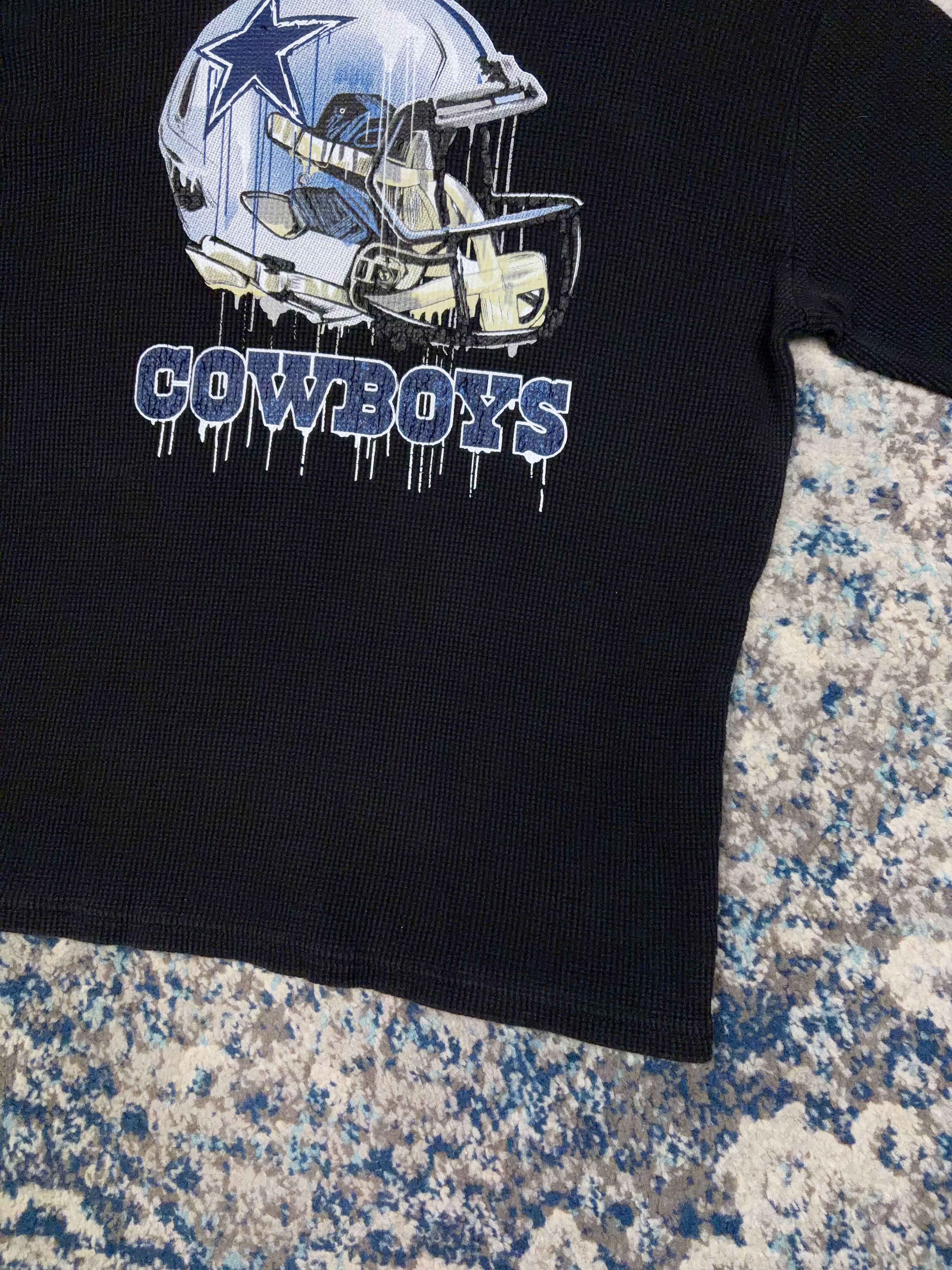 Vintage Dallas Cowboys NFL Helmet Graphic Long Sleeve Thermal T-Shirt Size 2XL